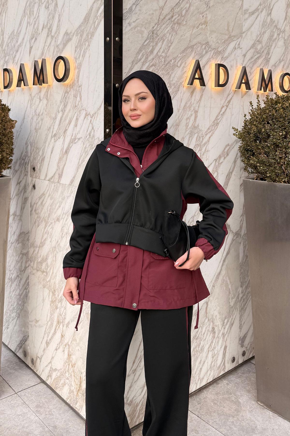 Kapüşonlu Garnili İkili Takım Siyah