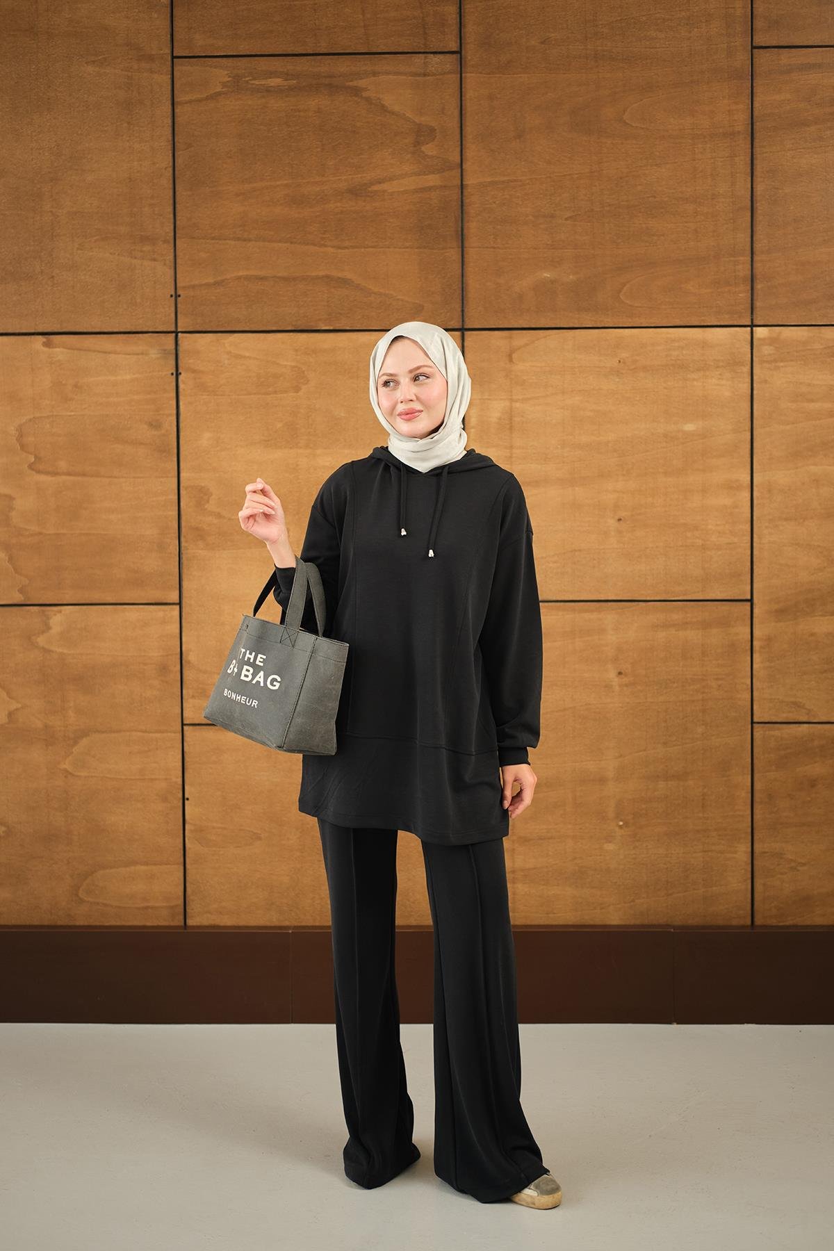 Kapüşonlu İkili Takım Siyah