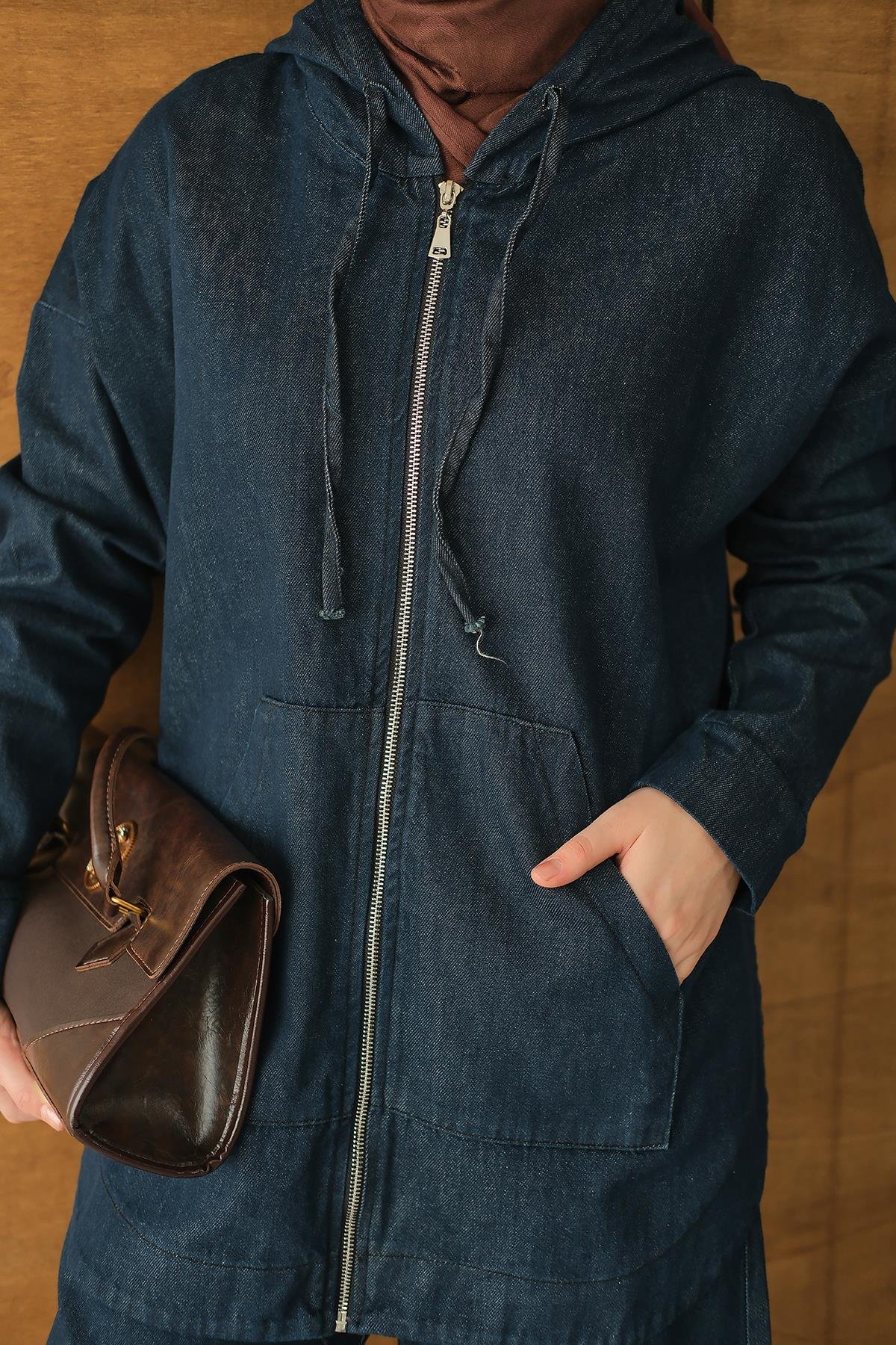 Kapüşonlu Kot Takım Lacivert