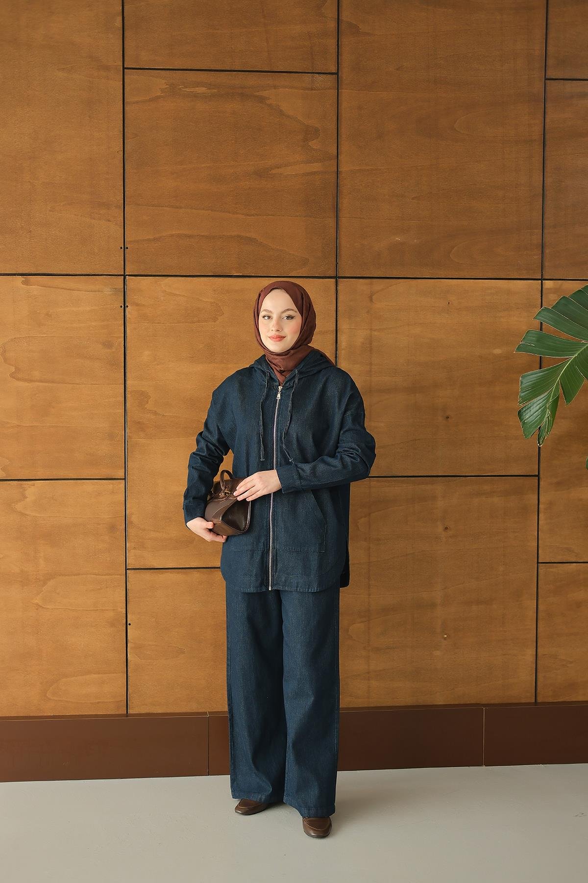 Kapüşonlu Kot Takım Lacivert