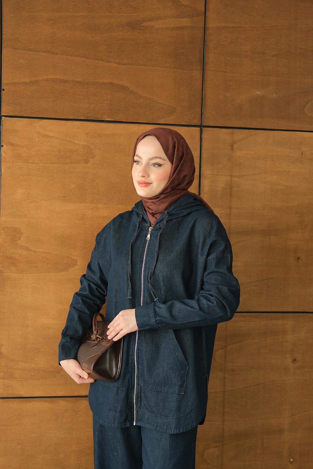 Kapüşonlu Kot Takım Lacivert