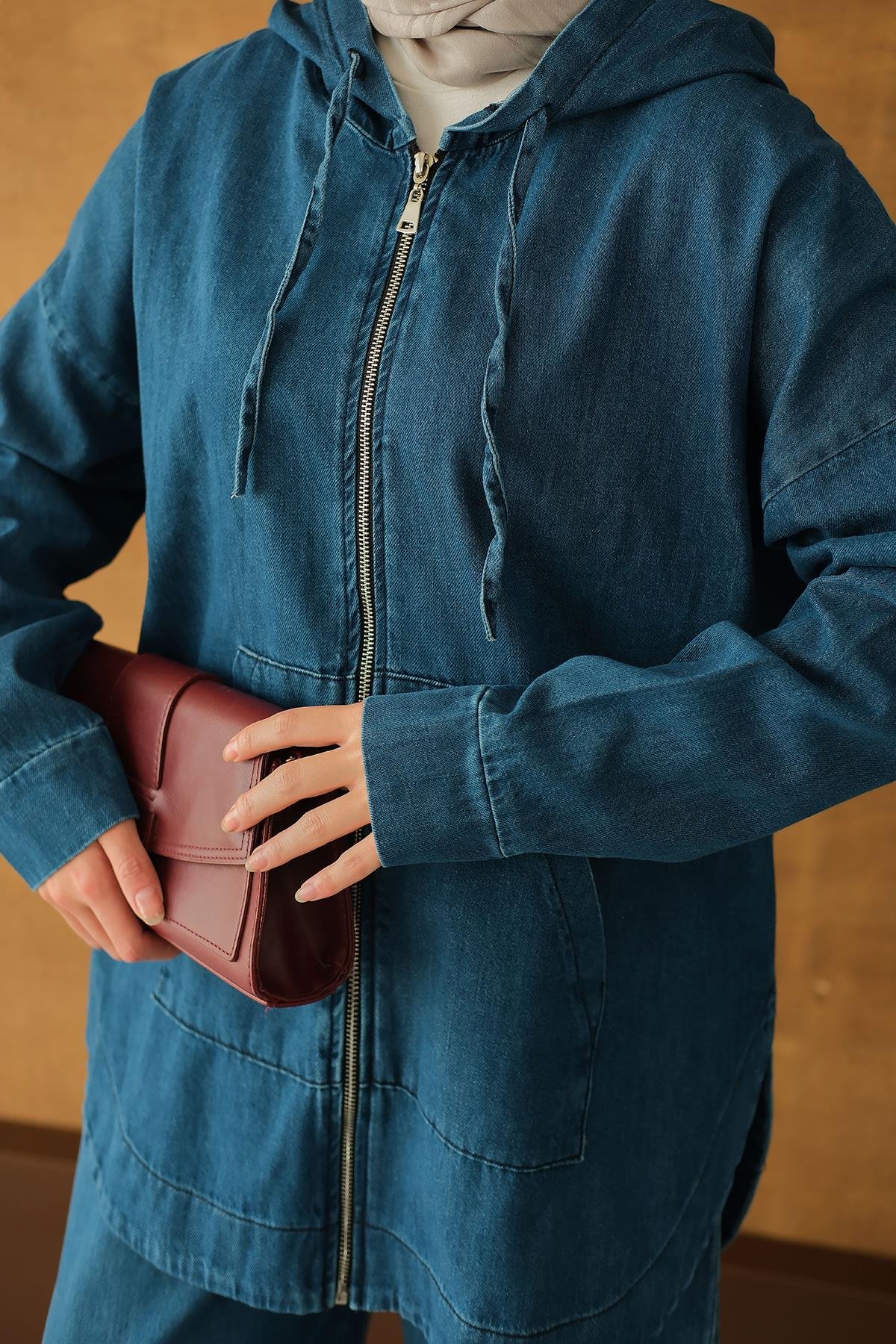 Kapüşonlu Kot Takım Mavi