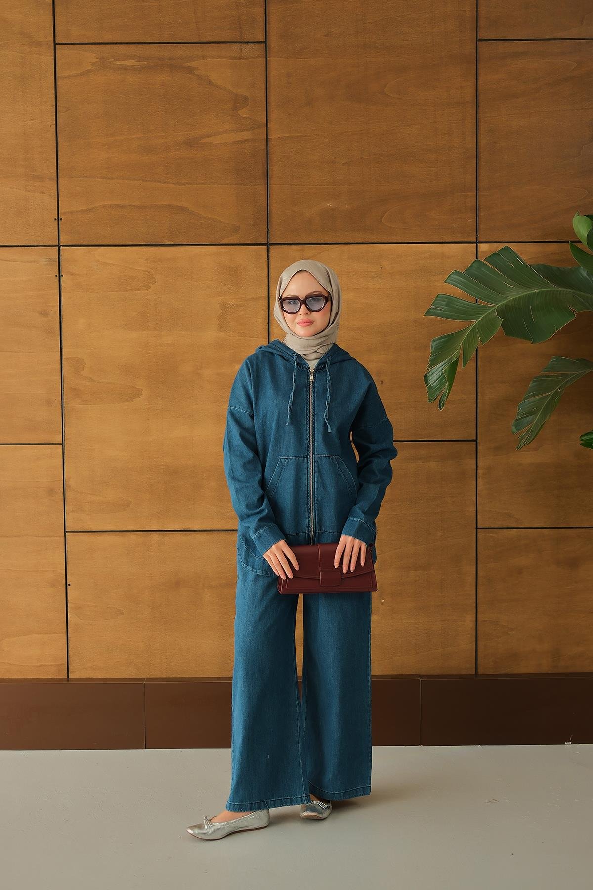 Kapüşonlu Kot Takım Mavi