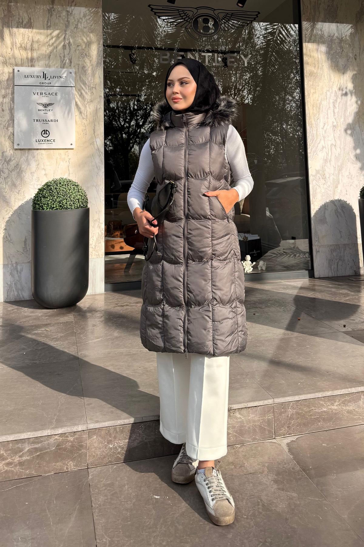 Kapüşonlu Şişme Yelek Gri