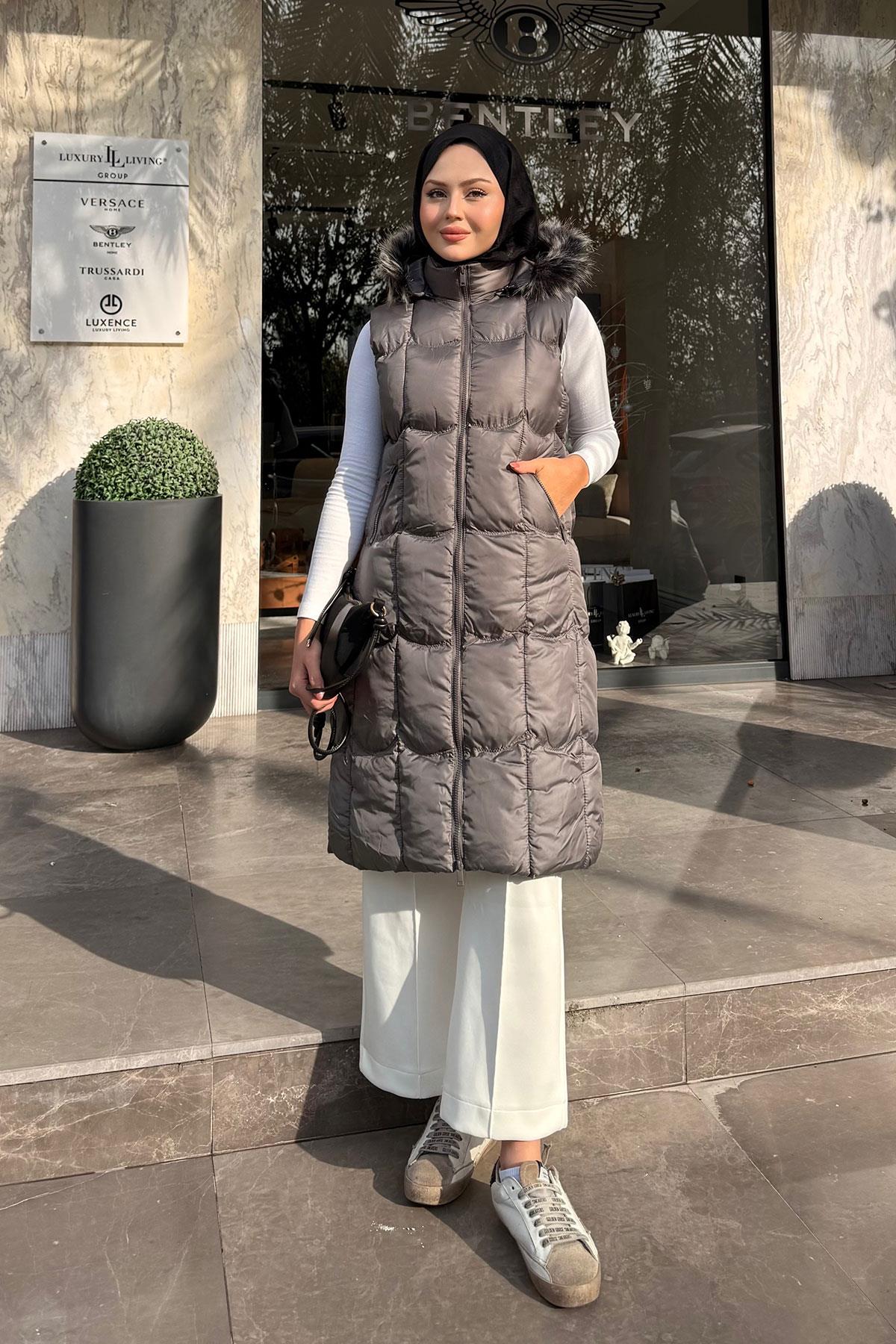 Kapüşonlu Şişme Yelek Gri