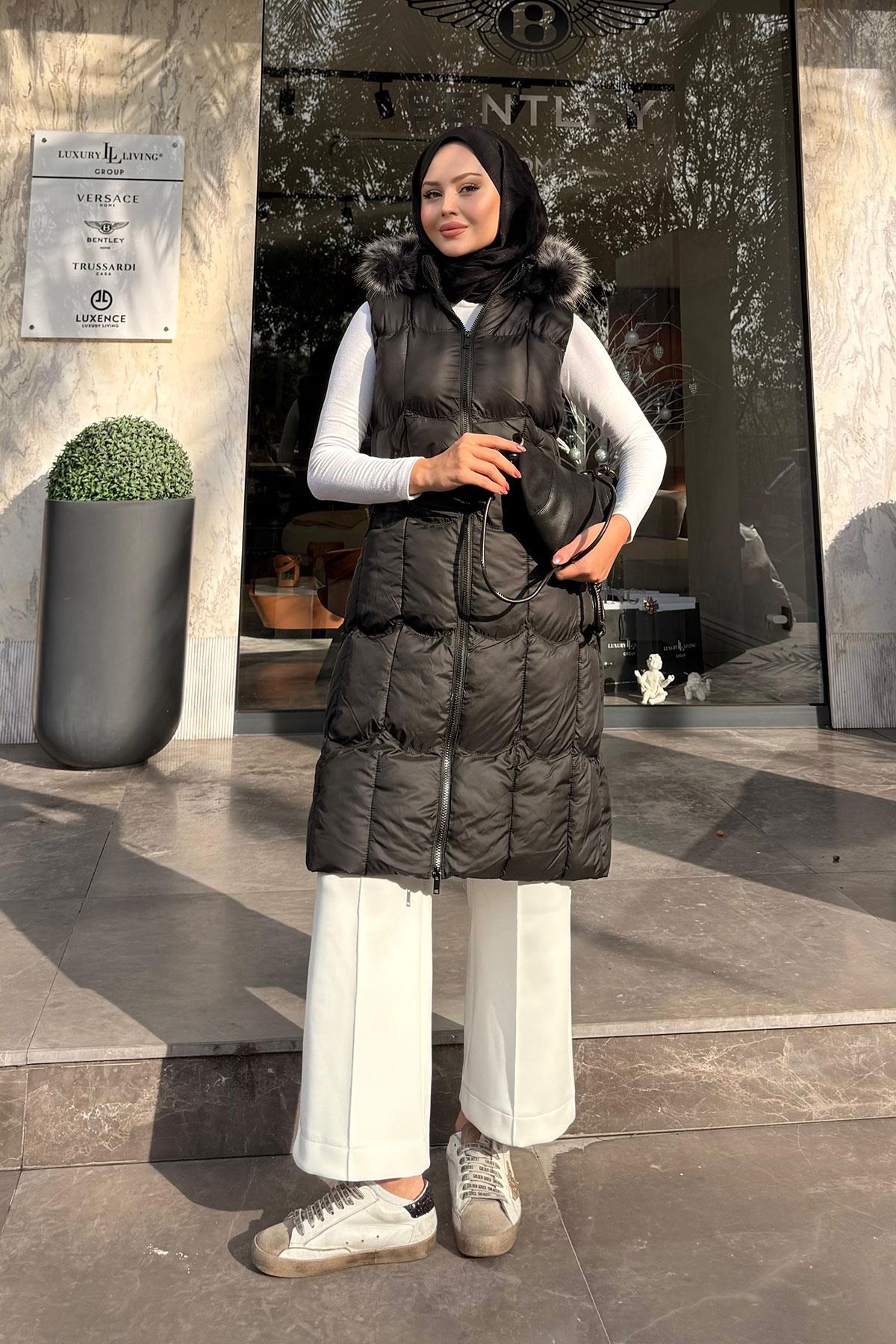 Kapüşonlu Şişme Yelek Siyah