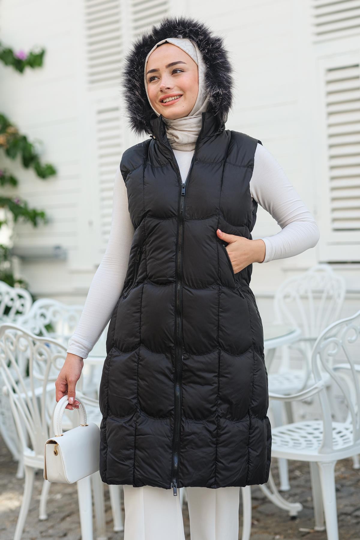 Kapüşonlu Şişme Yelek Siyah