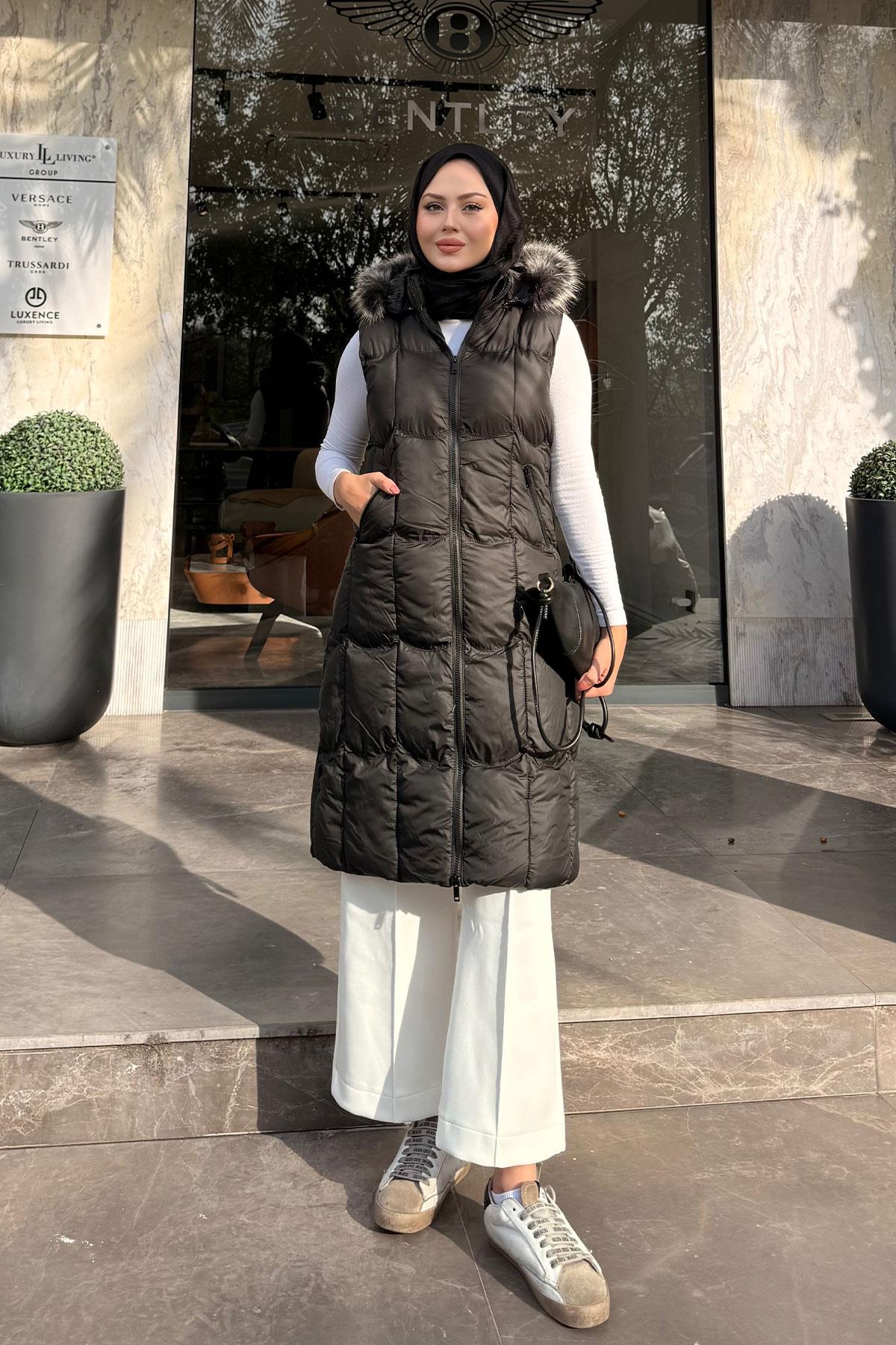 Kapüşonlu Şişme Yelek Siyah