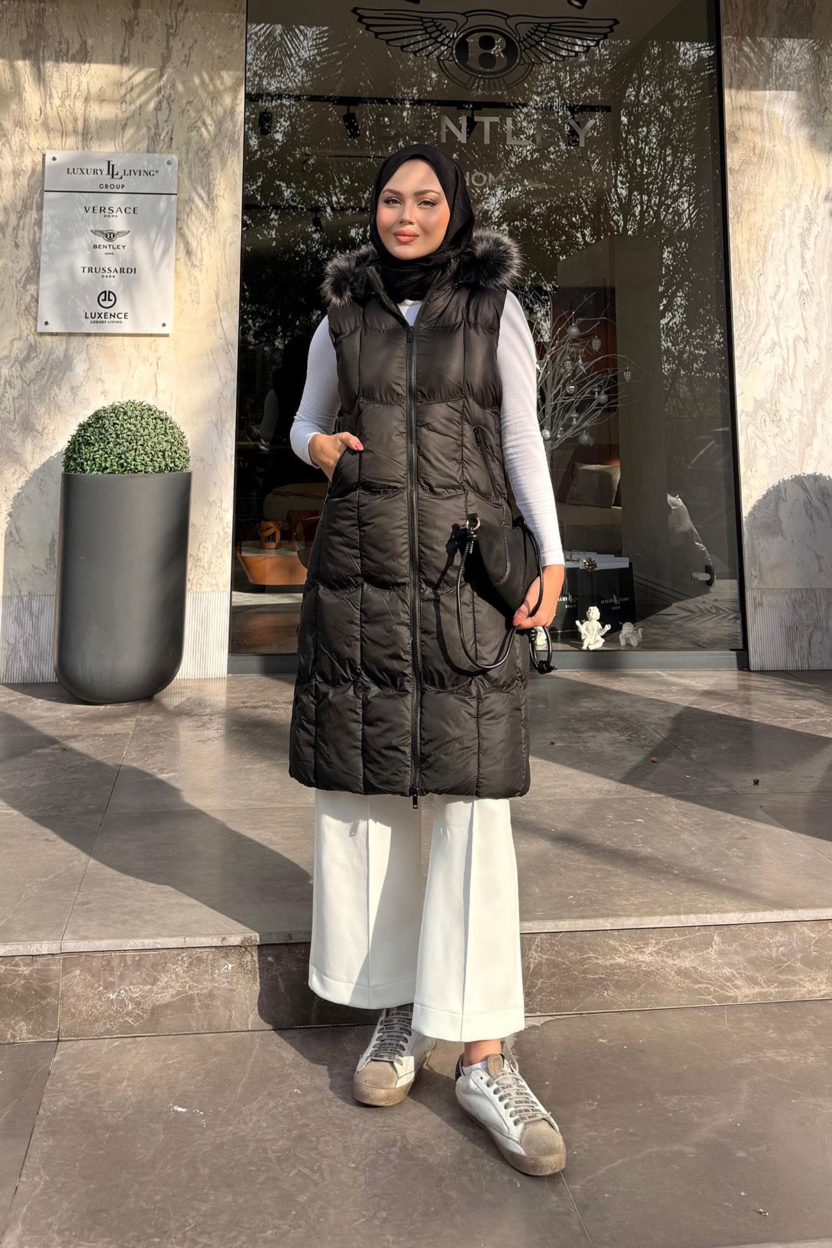 Kapüşonlu Şişme Yelek Siyah