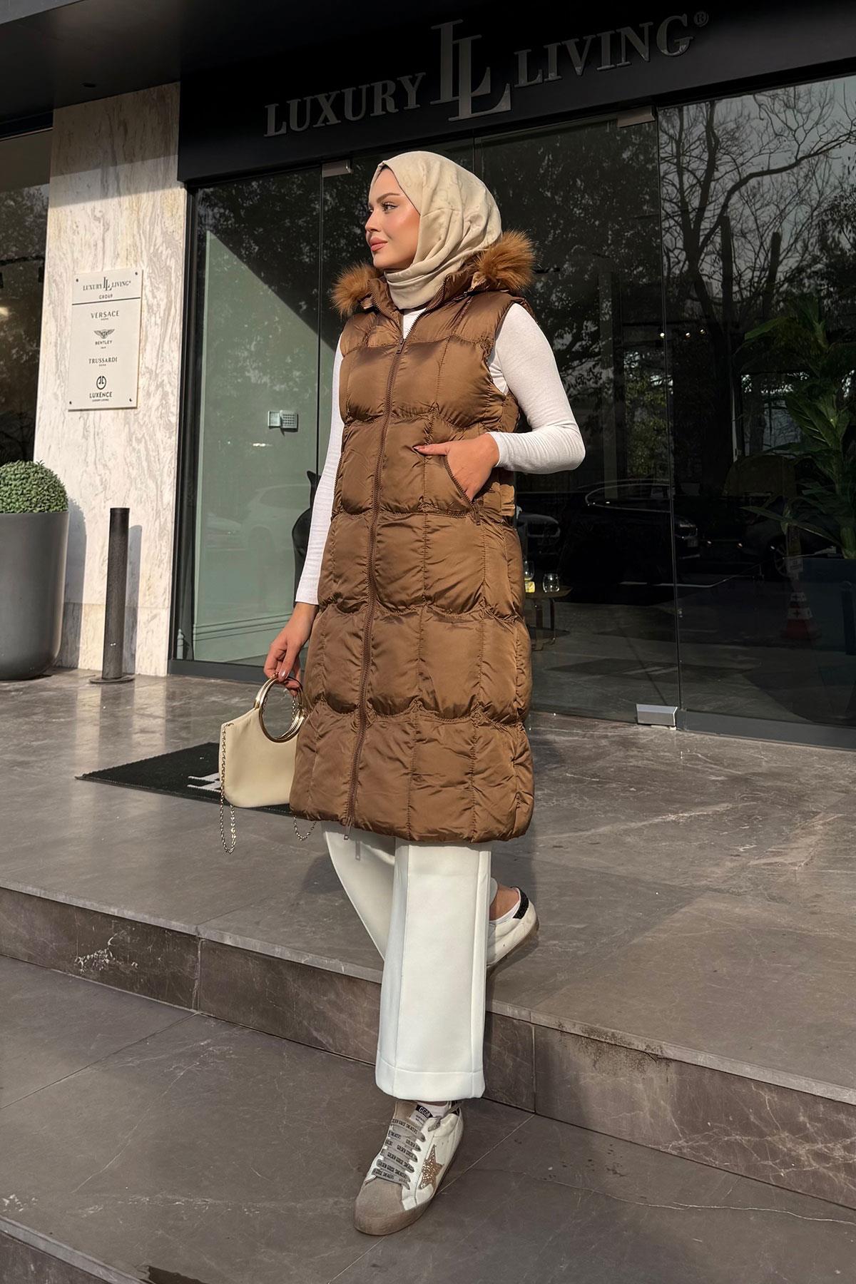 Kapüşonlu Şişme Yelek Taba