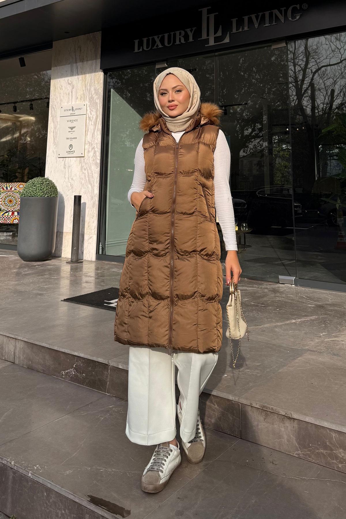 Kapüşonlu Şişme Yelek Taba