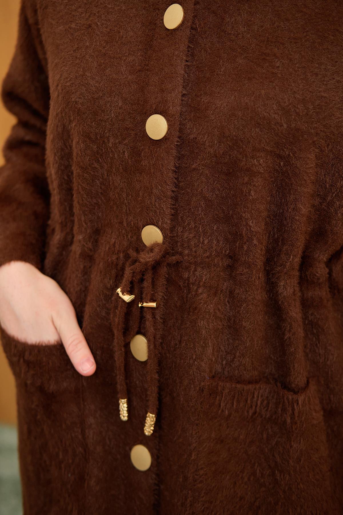 Kapüşonlu Triko Hırka Kahverengi