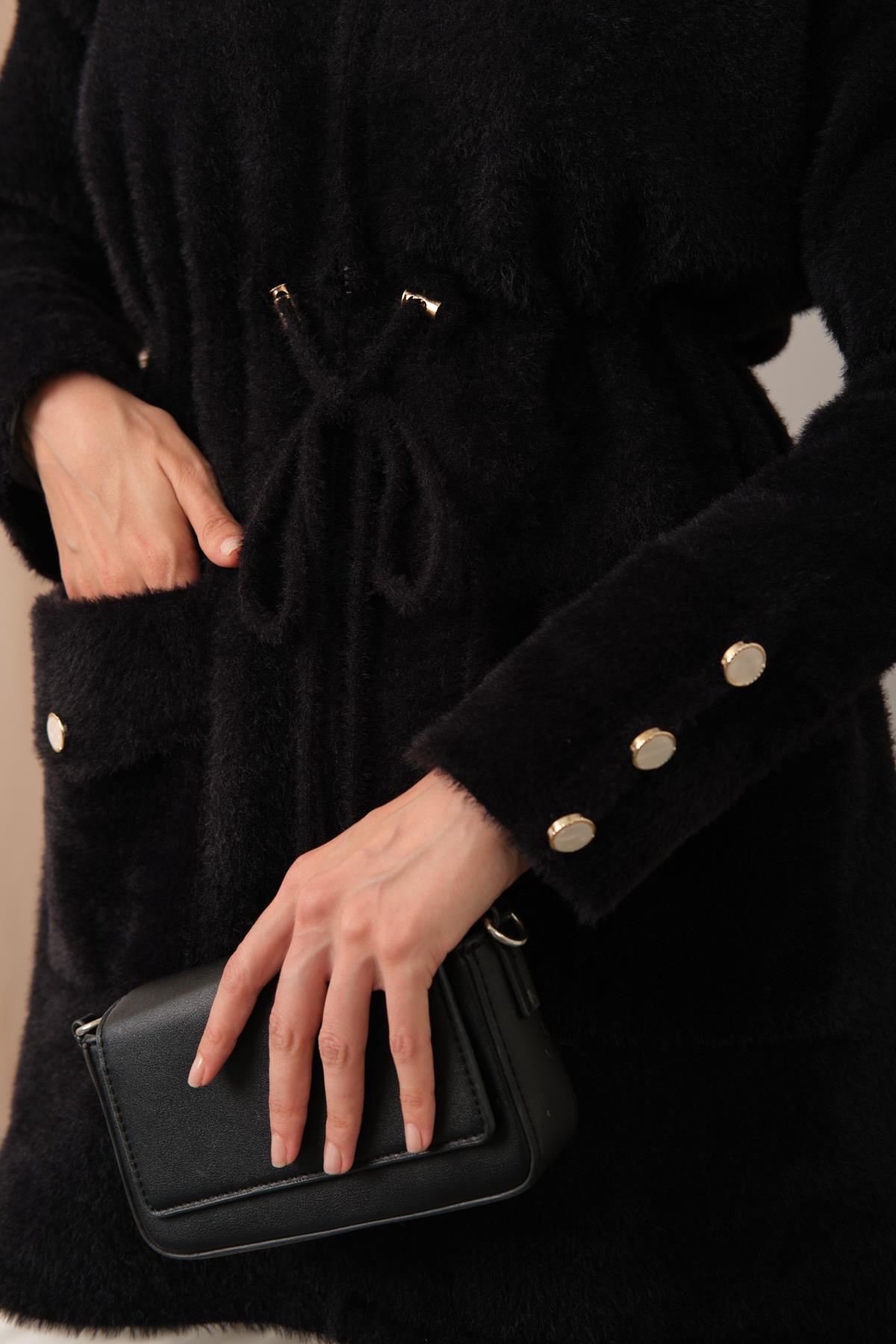 Kapüşonlu Triko Hırka Siyah