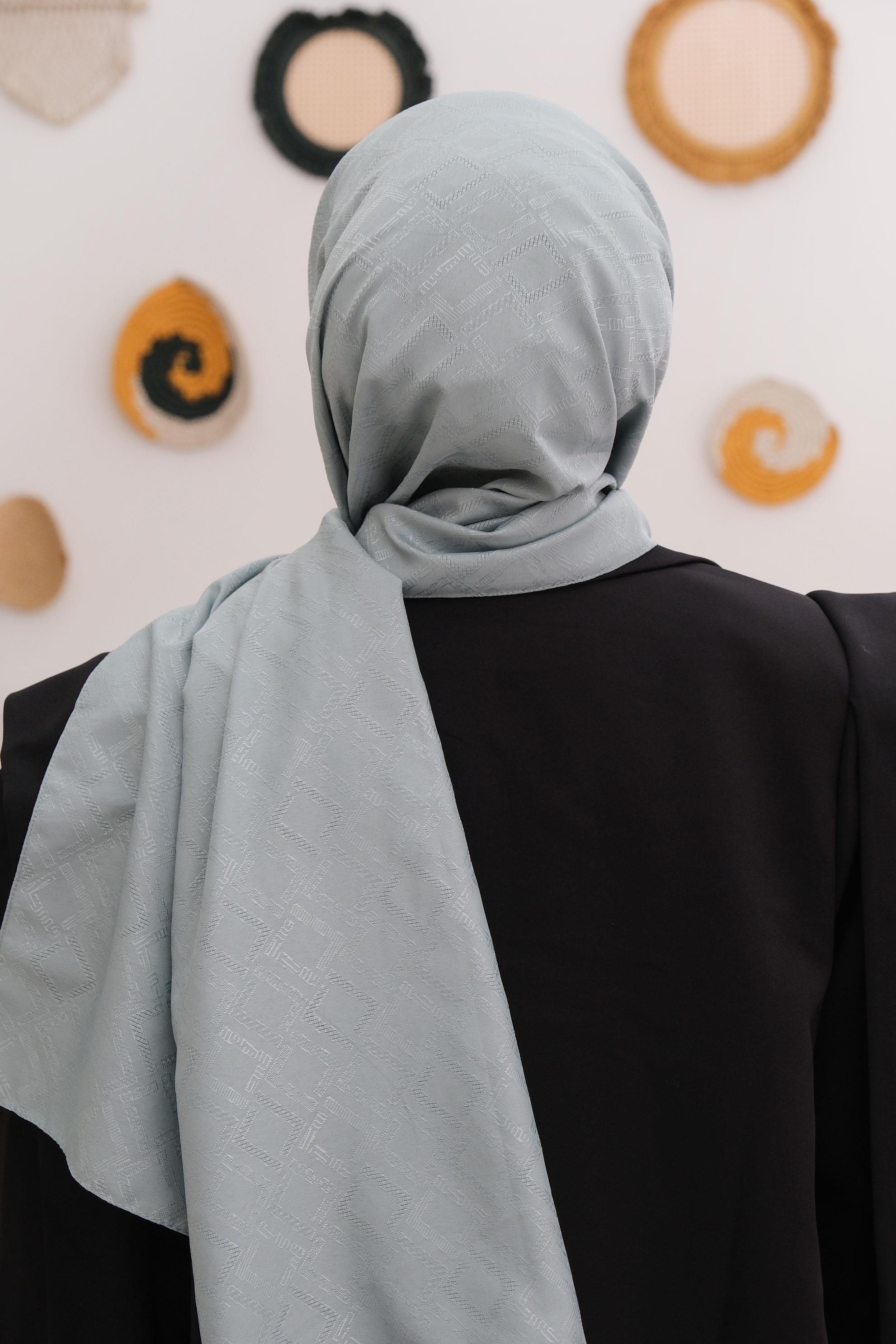 Kare Desen Jakar Şal Mint Yeşil