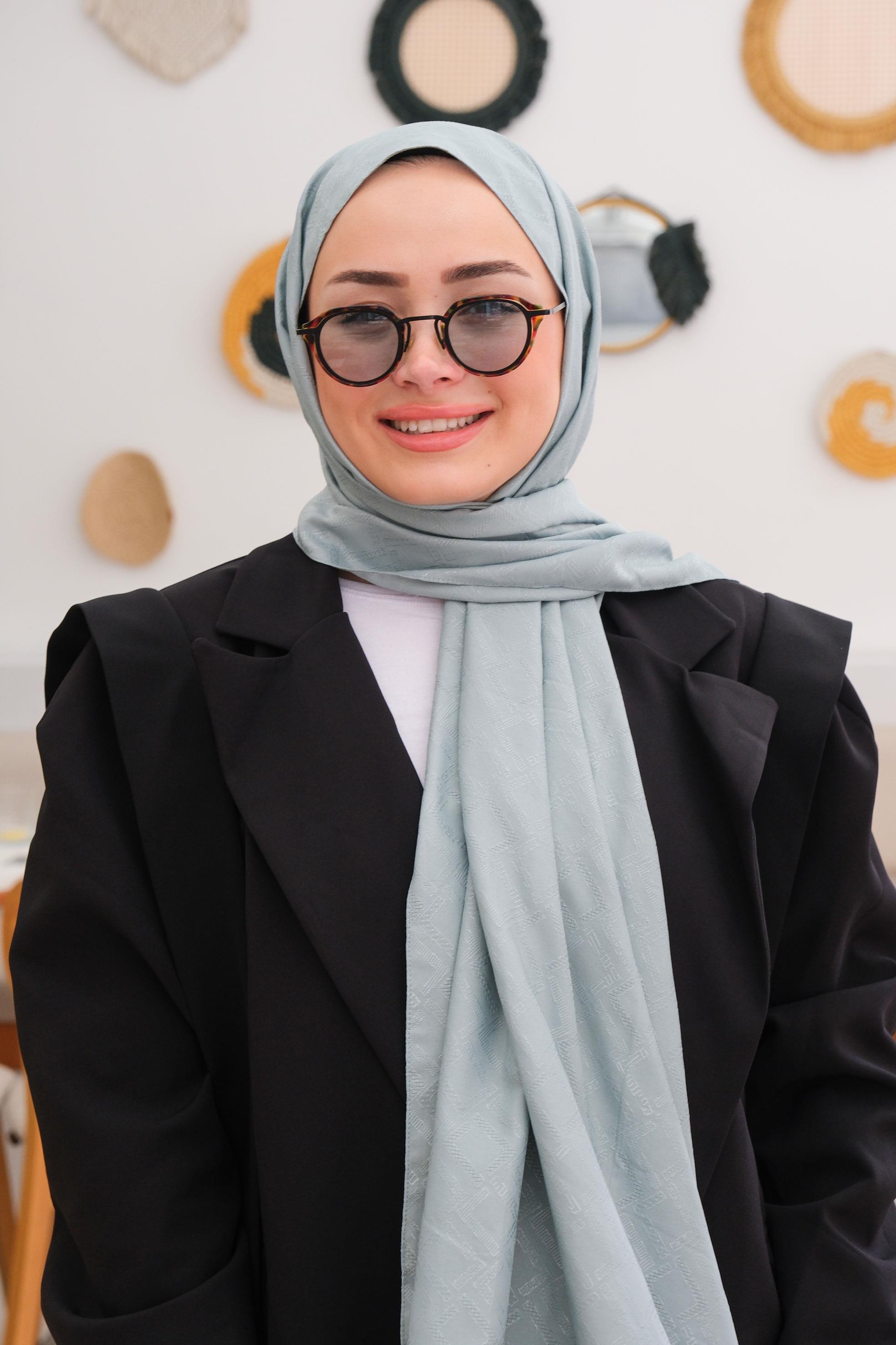 Kare Desen Jakar Şal Mint Yeşil