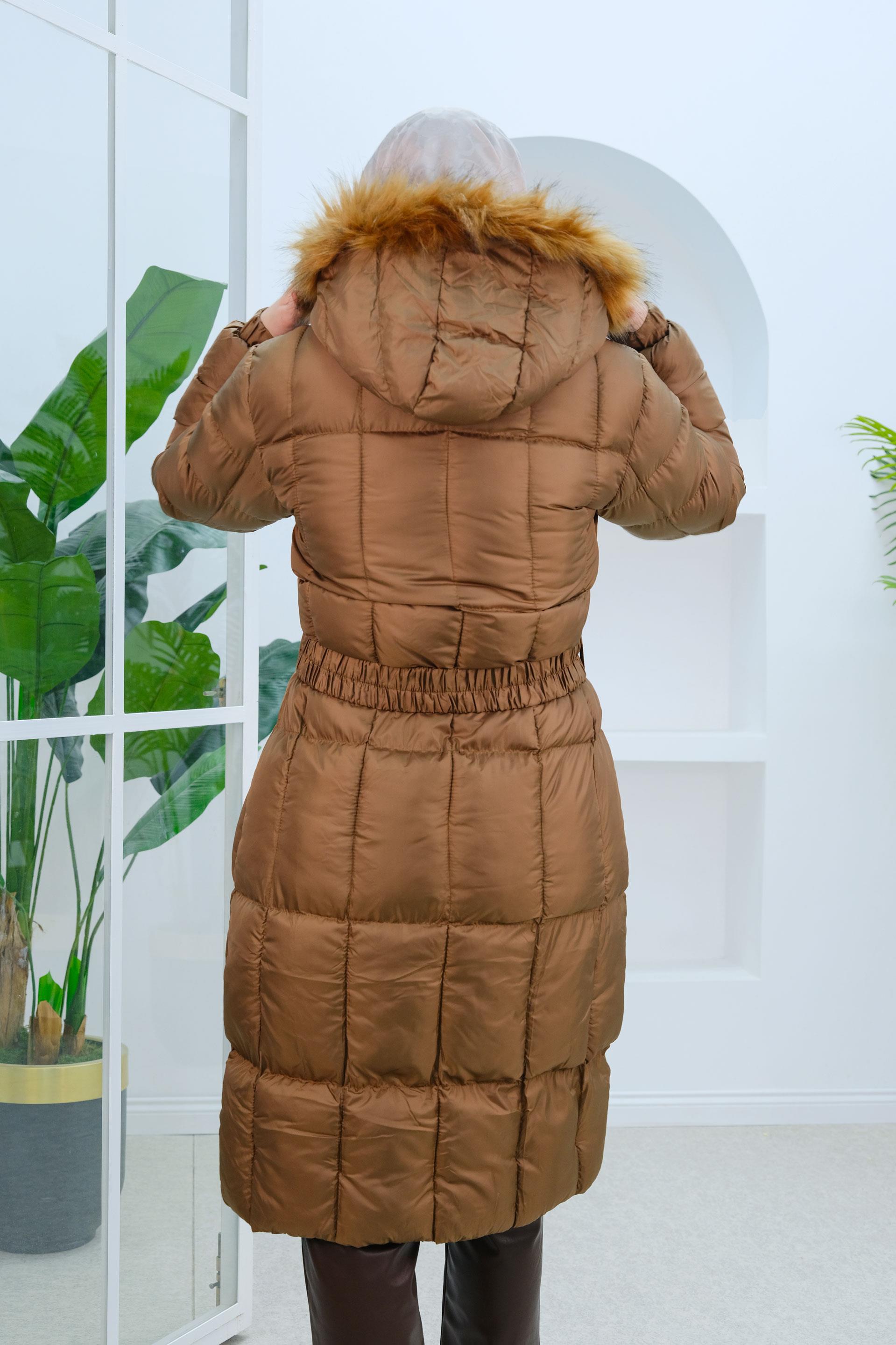 Kare Desenli Şişme Mont Taba