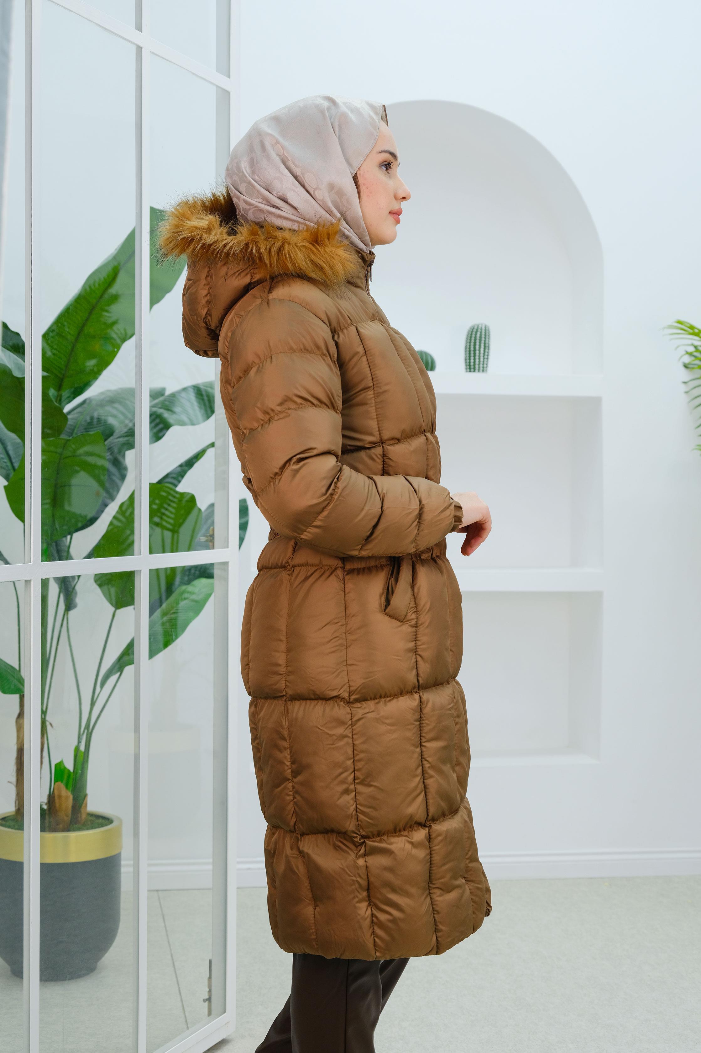 Kare Desenli Şişme Mont Taba