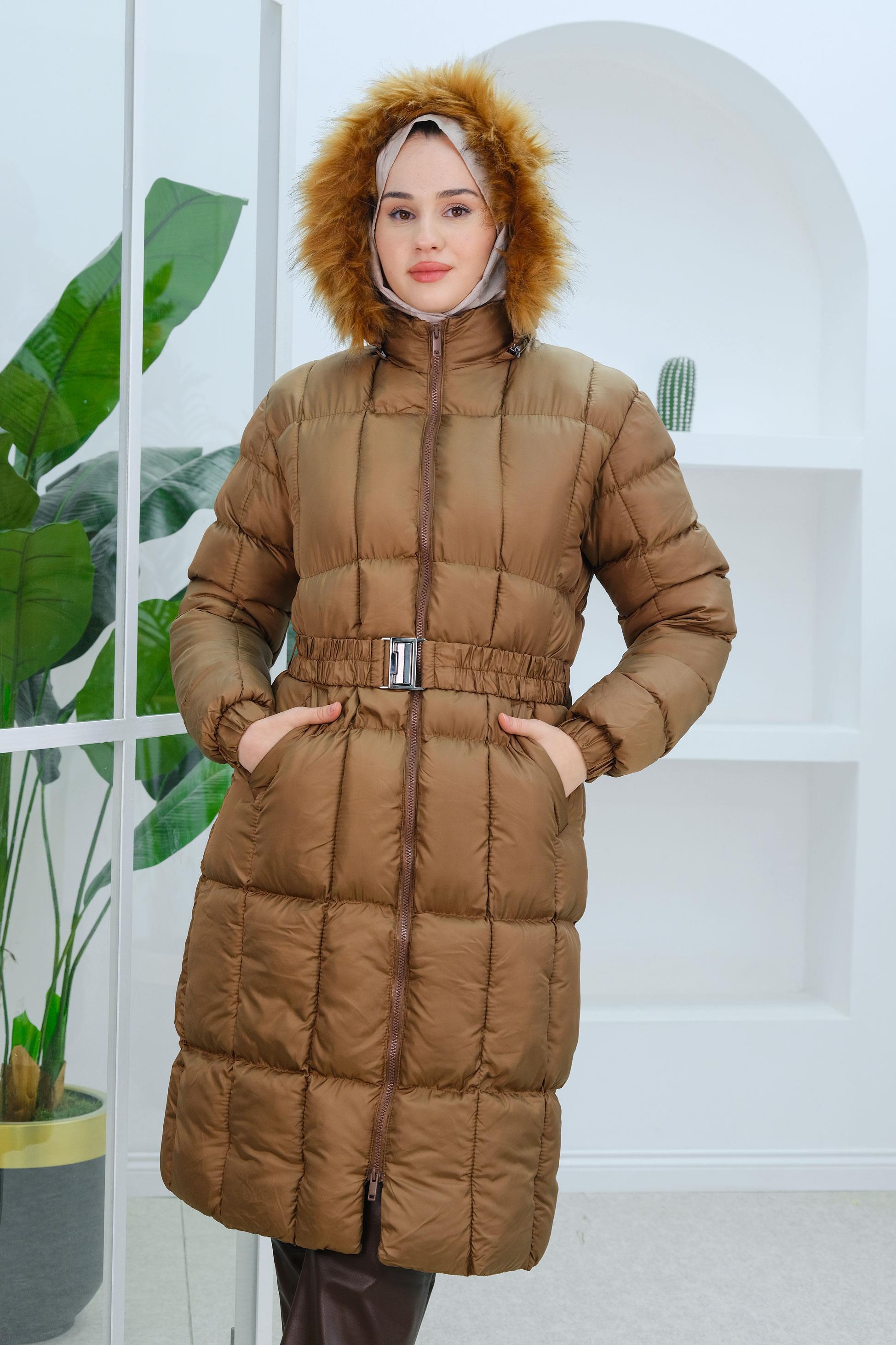 Kare Desenli Şişme Mont Taba