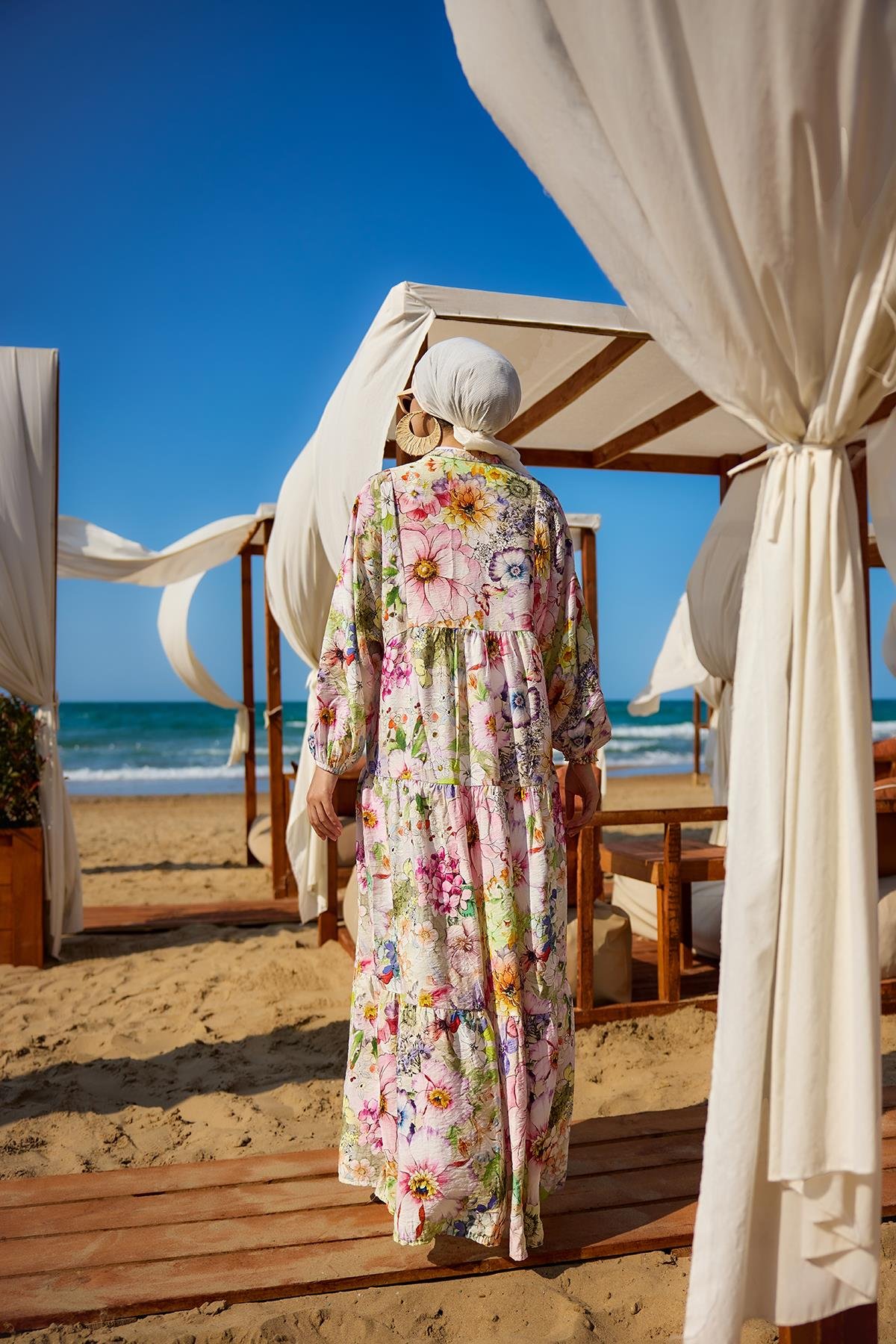 Karışık Çicek Desenli Elbise Pembe