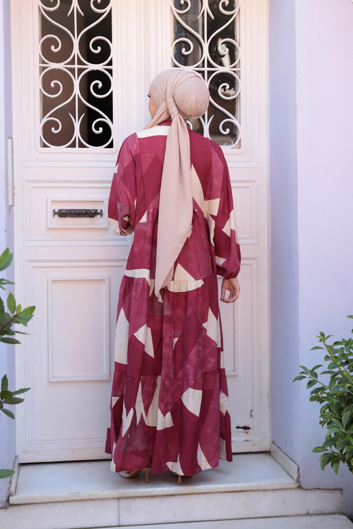 Karışık Desen Elbise Kırmızı