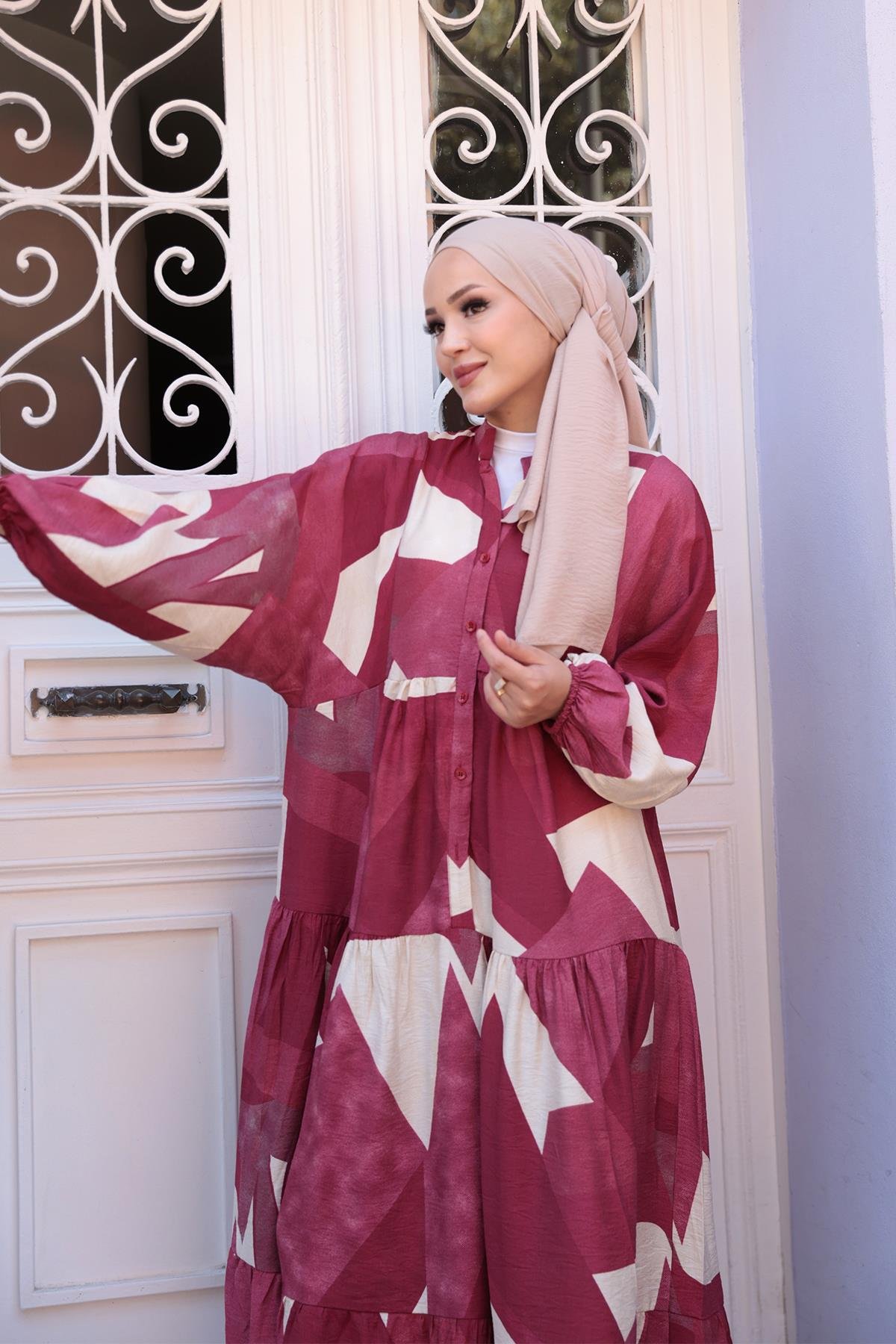 Karışık Desen Elbise Kırmızı