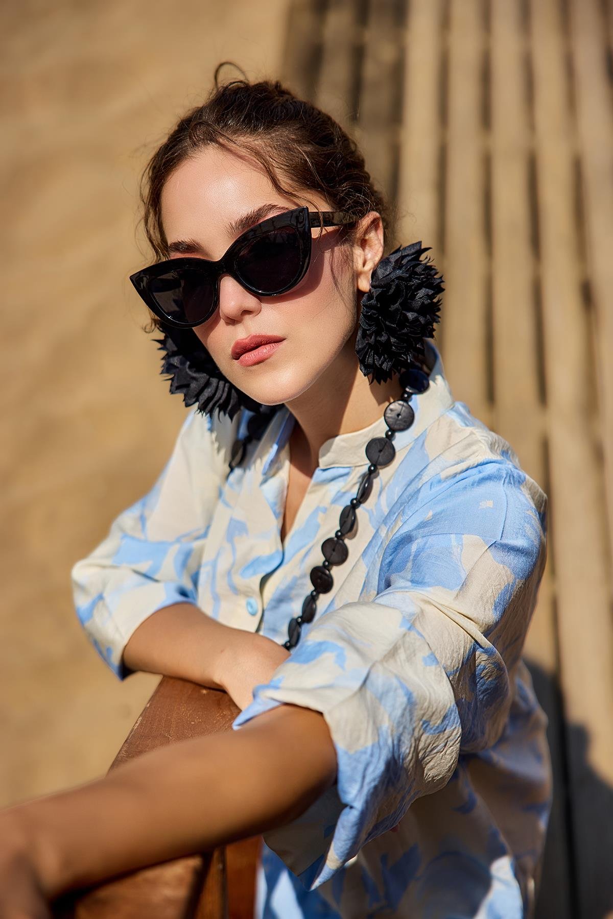 Karışık Desen Elbise Mavi