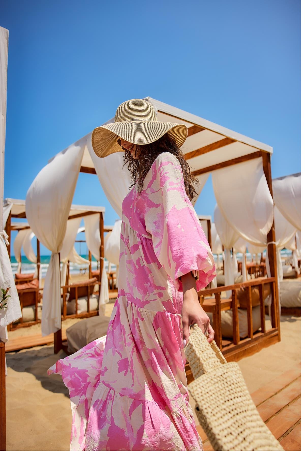 Karışık Desen Elbise Pembe