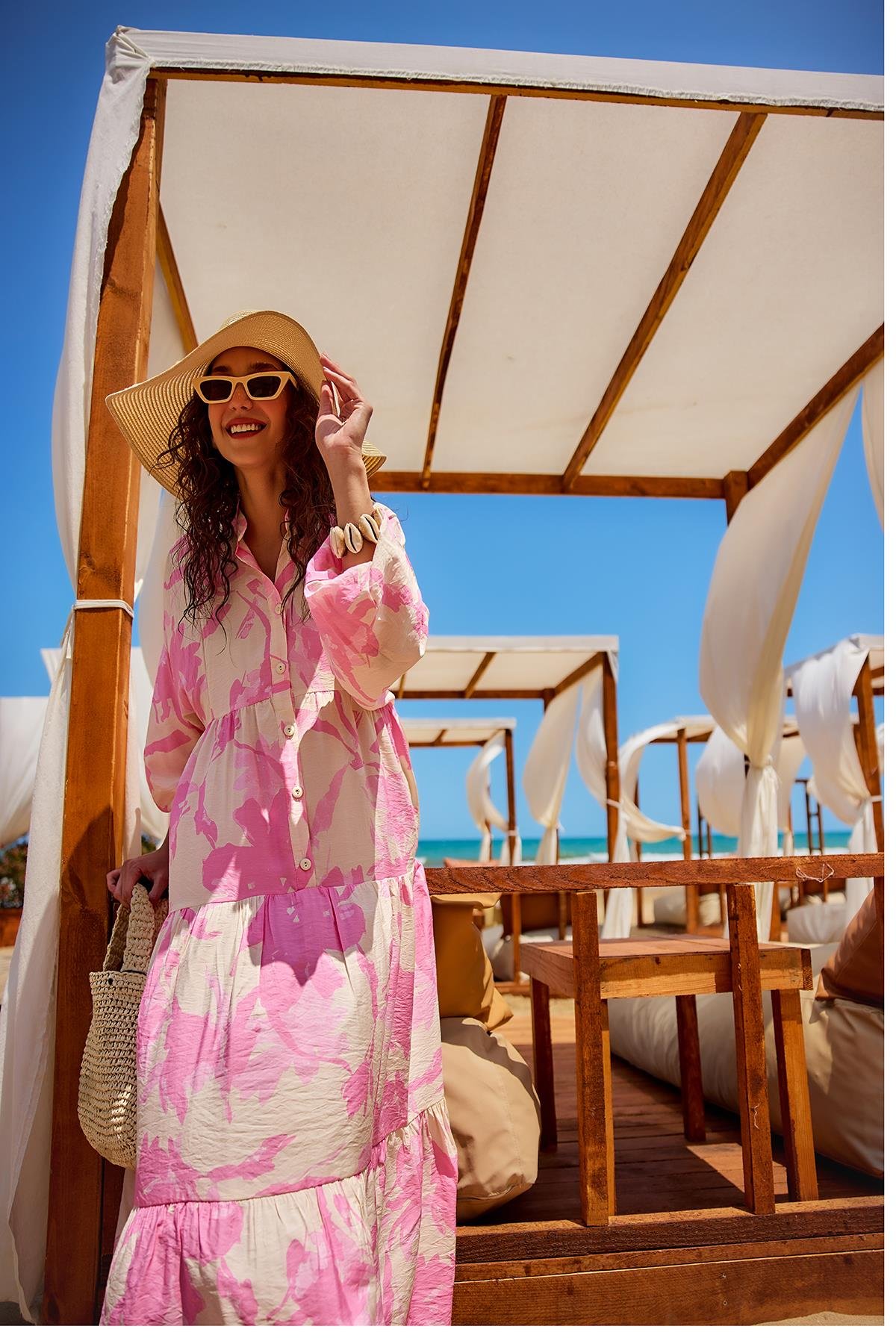 Karışık Desen Elbise Pembe