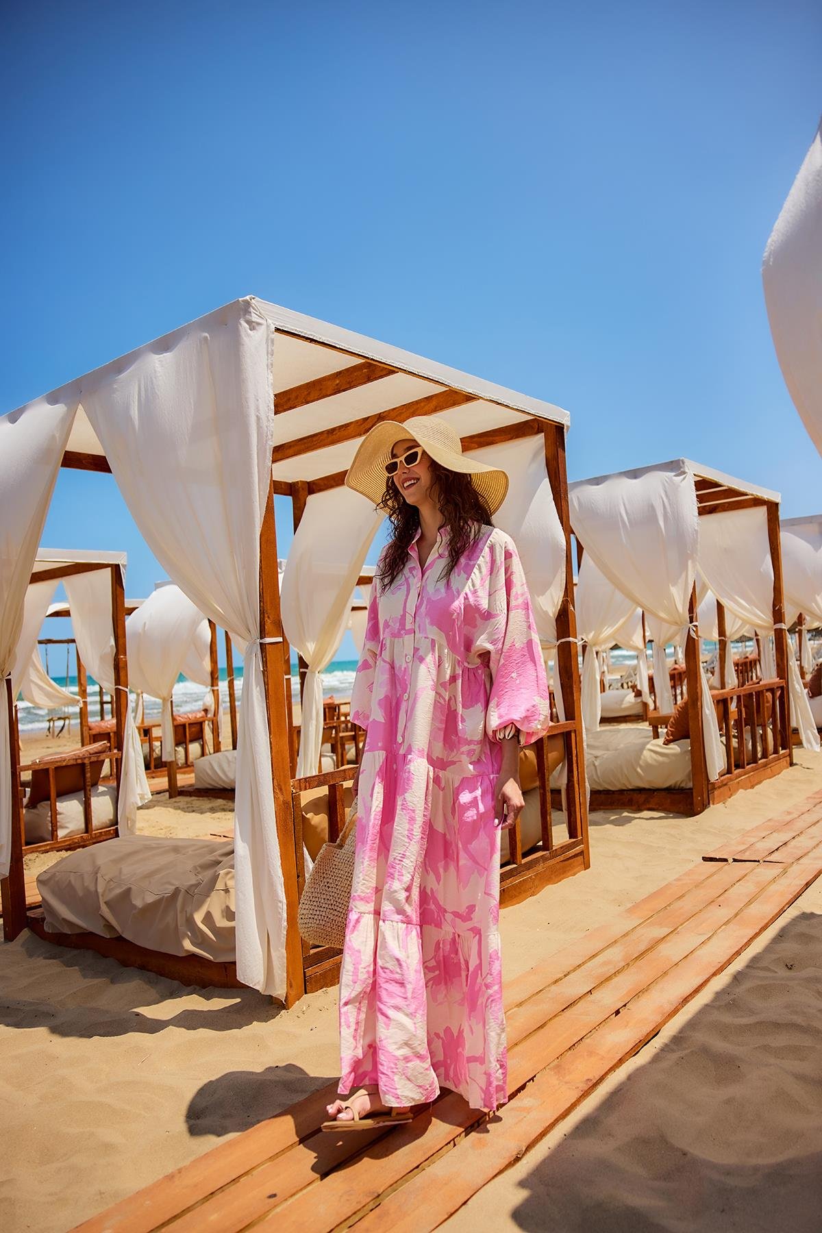 Karışık Desen Elbise Pembe