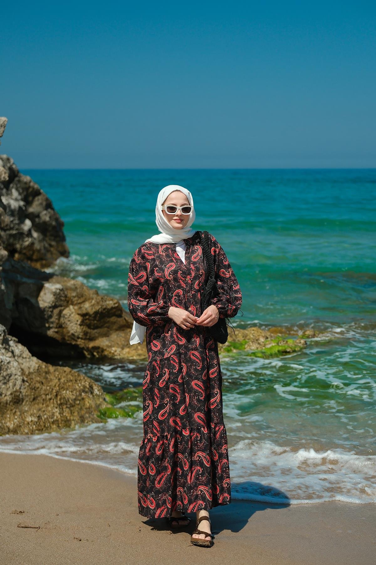 Kaside Desen Elbise Siyah