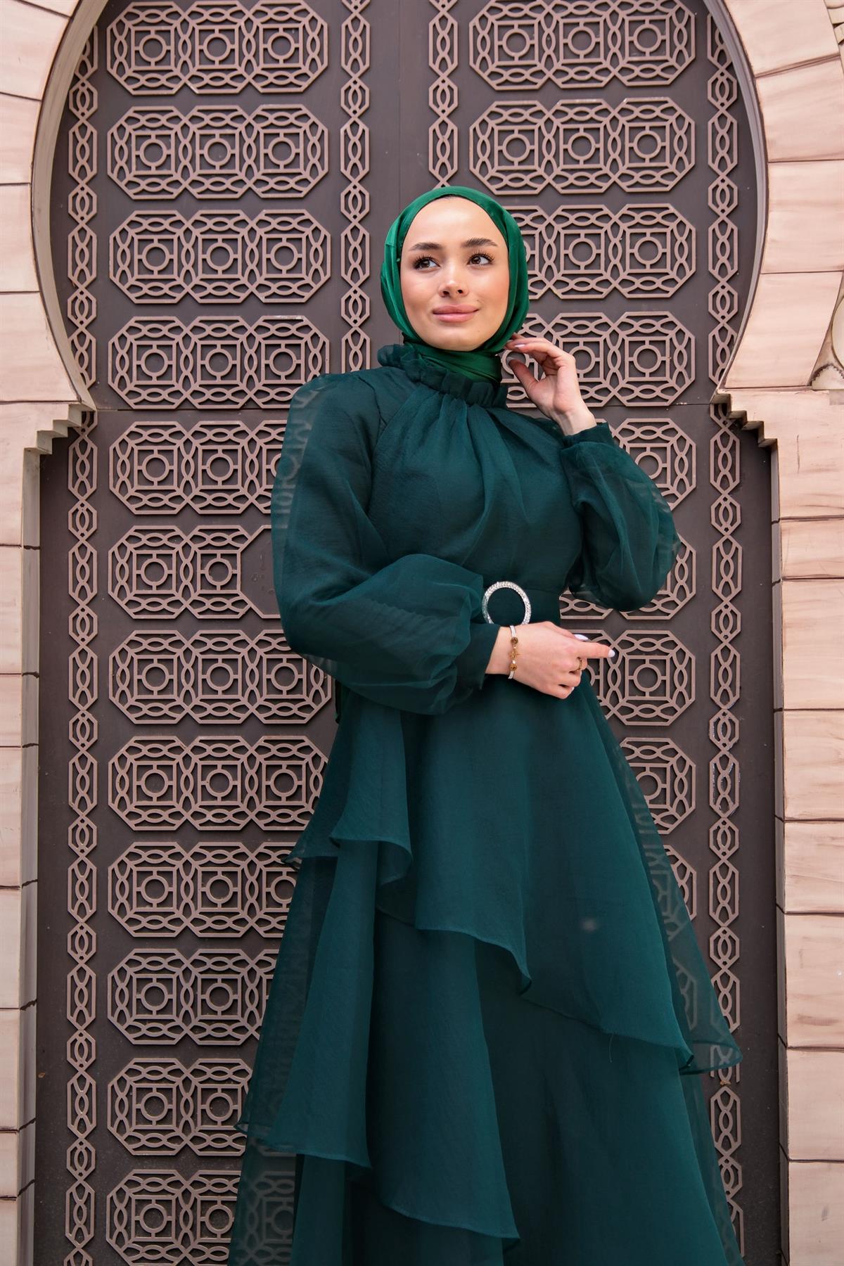KAT KAT YAKASI TUL DETAY ABIYE ZUMRUT YESIL
