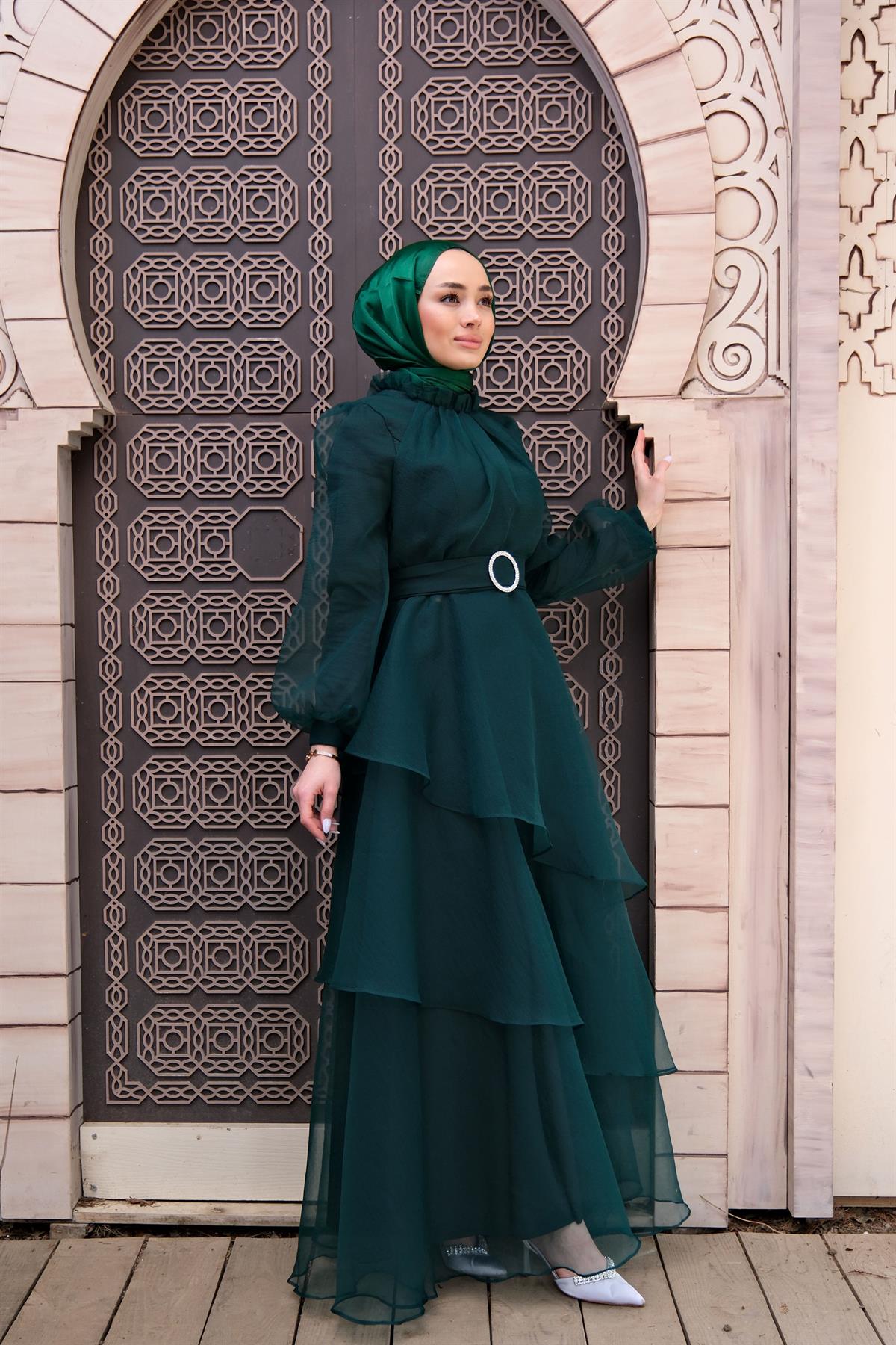 KAT KAT YAKASI TUL DETAY ABIYE ZUMRUT YESIL