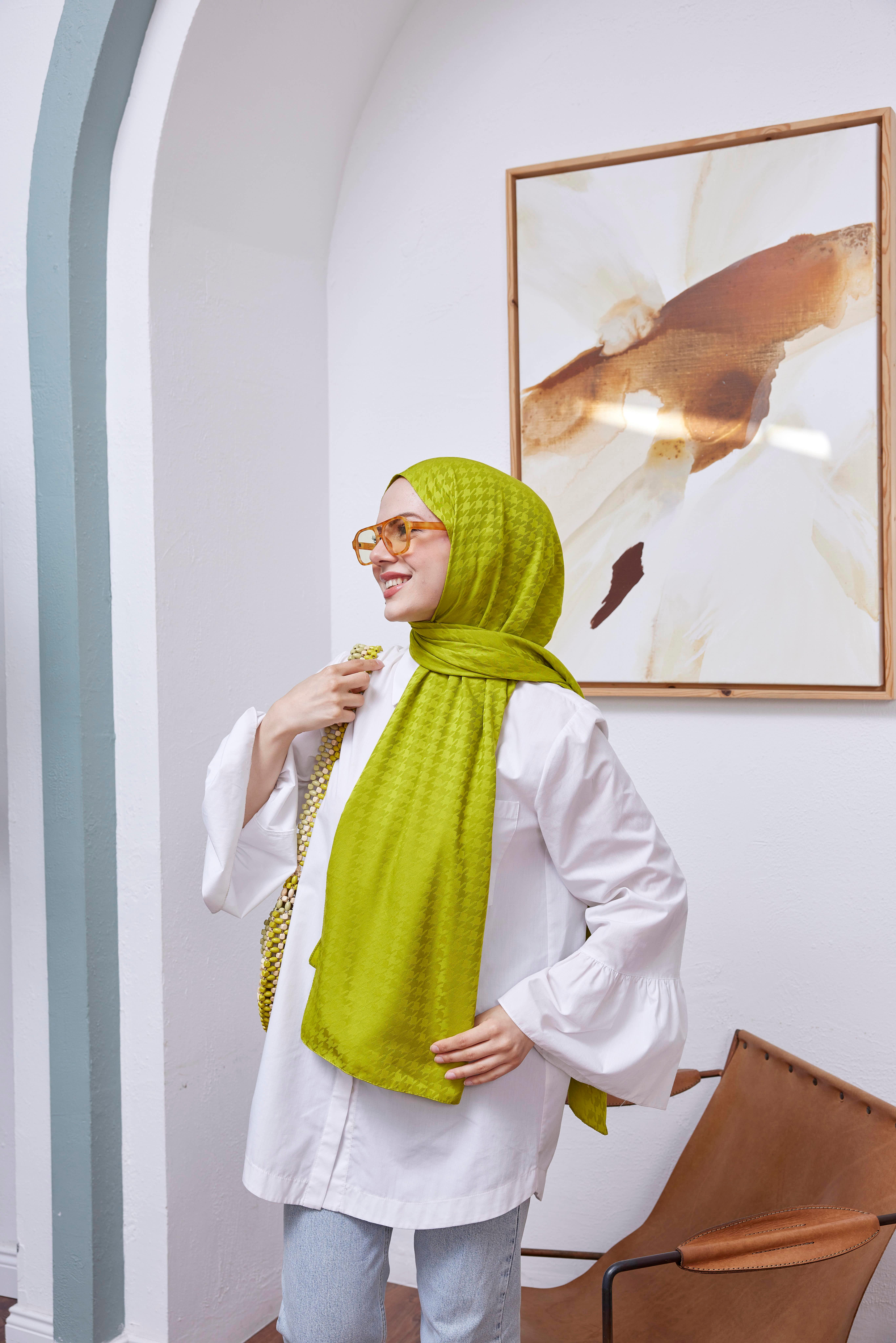 Kazayağı Desen Şal Yağ Yeşil