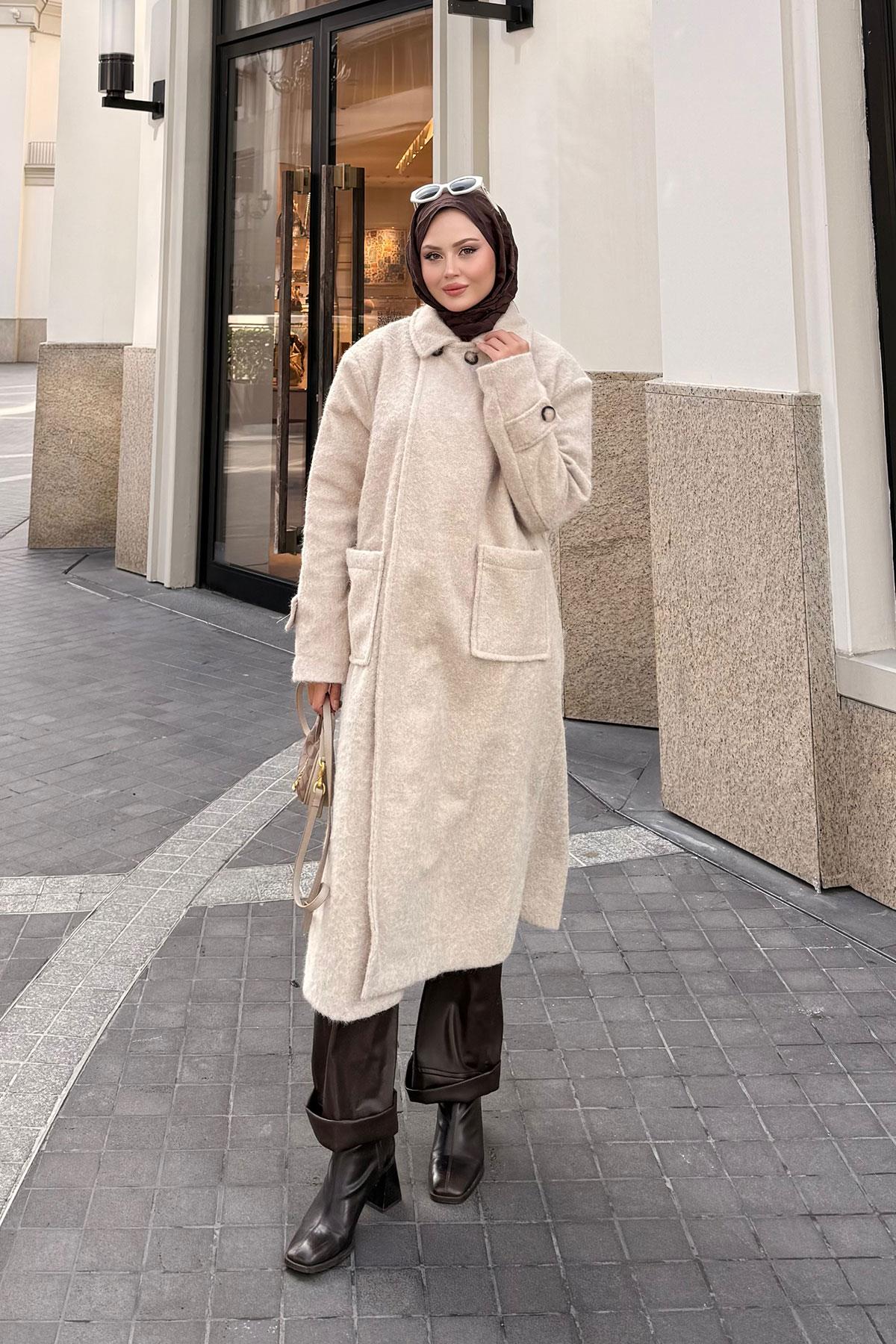 Keçe Kaşe Kaban Krem