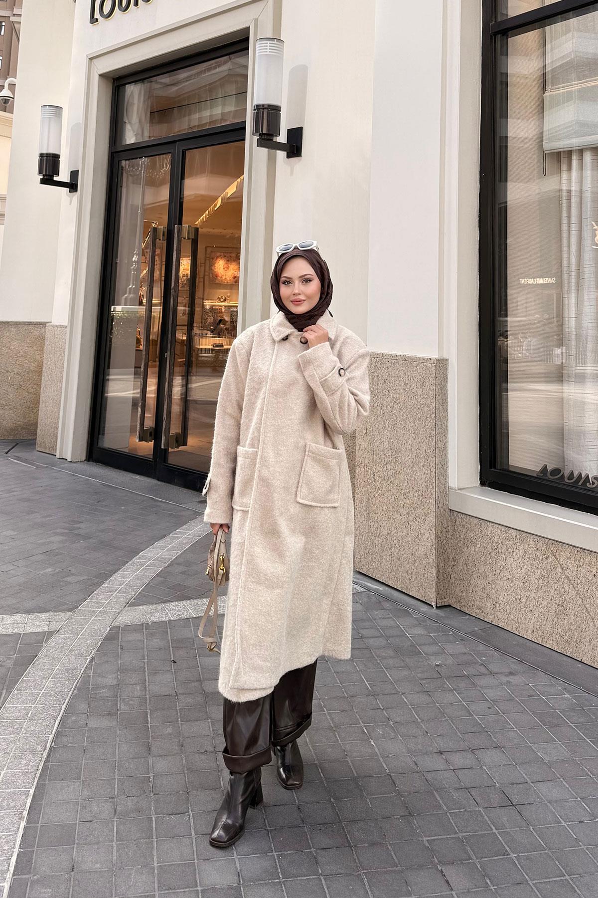 Keçe Kaşe Kaban Krem