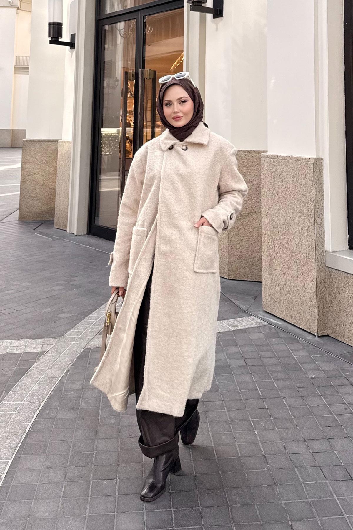 Keçe Kaşe Kaban Krem