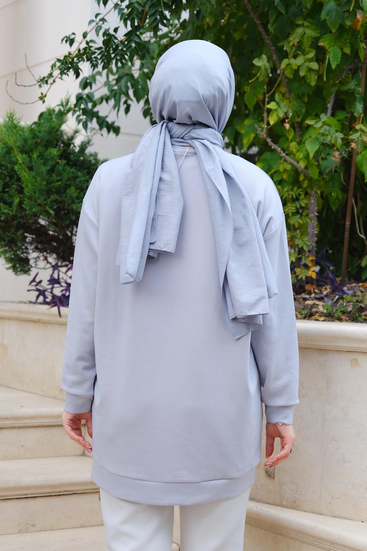 Kelebek Detaylı Tunik Gri