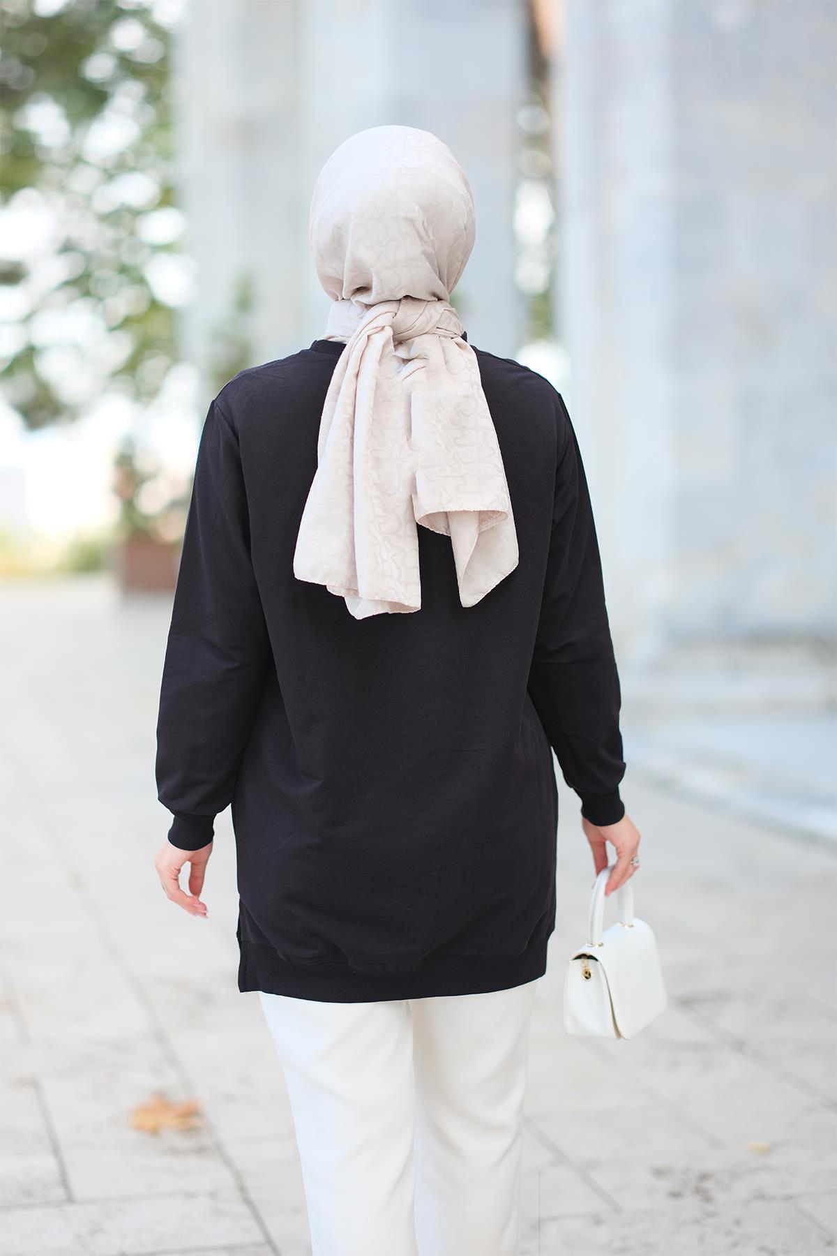 Kelebek Nakışlı Sweat Siyah