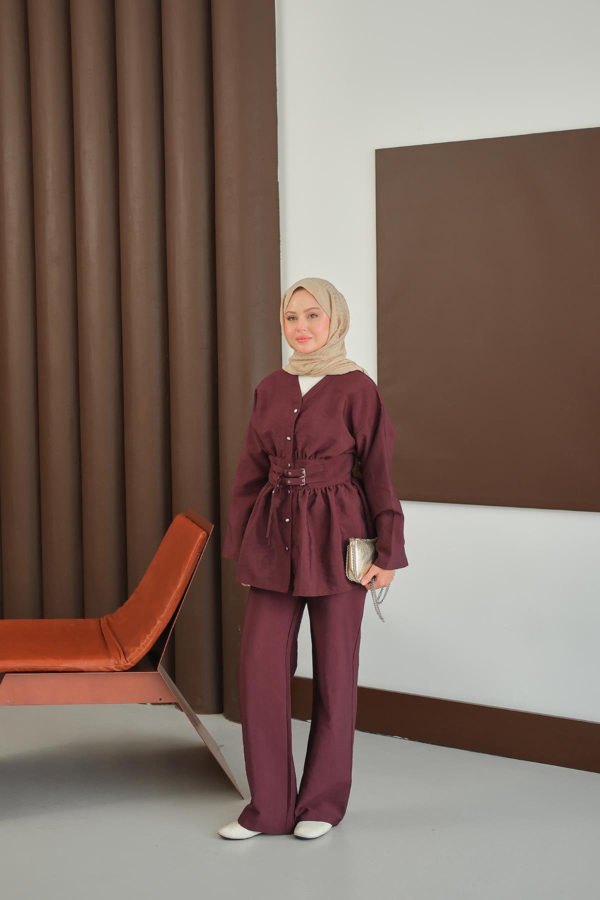 Kemer Detay İkili Takım Bordo