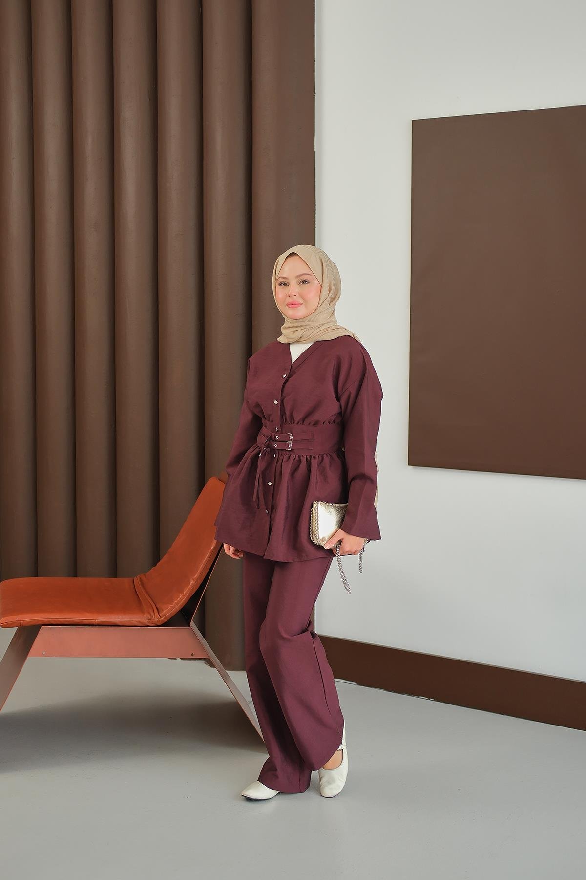 Kemer Detay İkili Takım Bordo