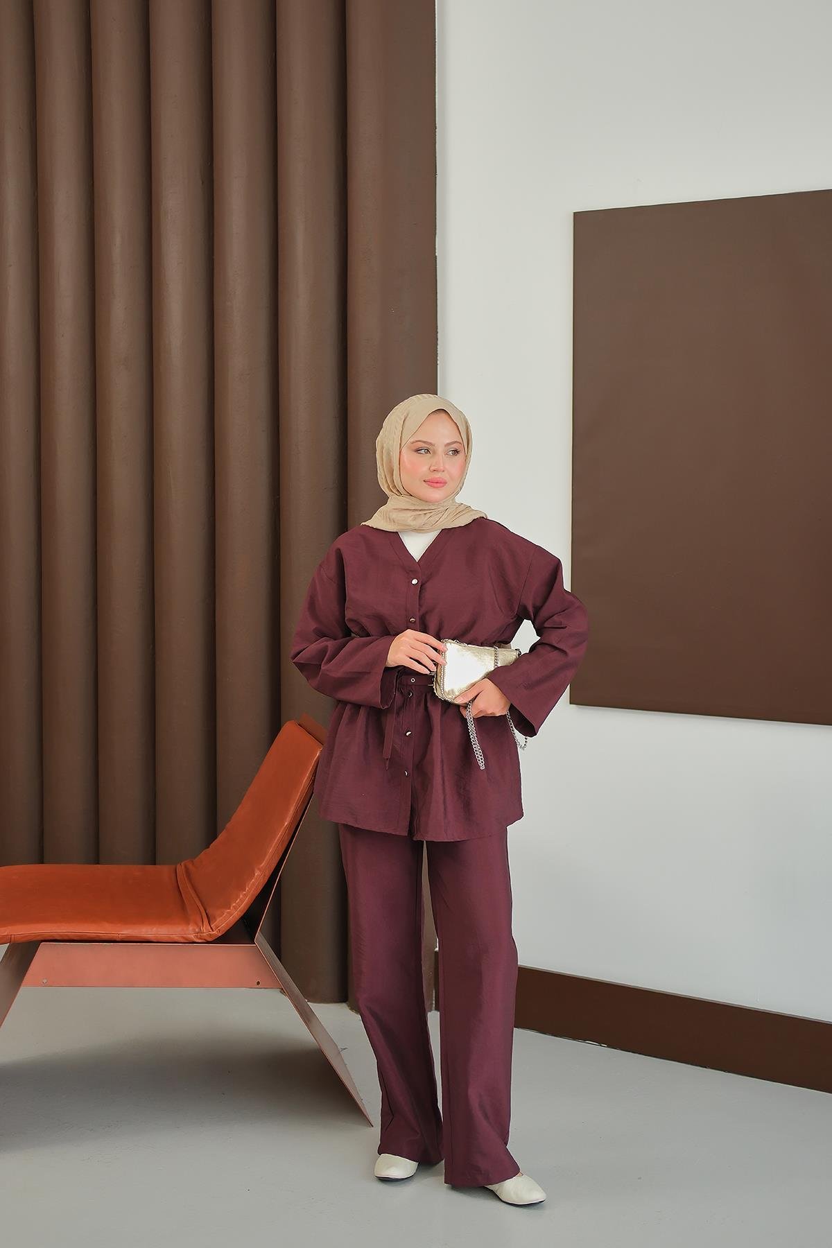 Kemer Detay İkili Takım Bordo