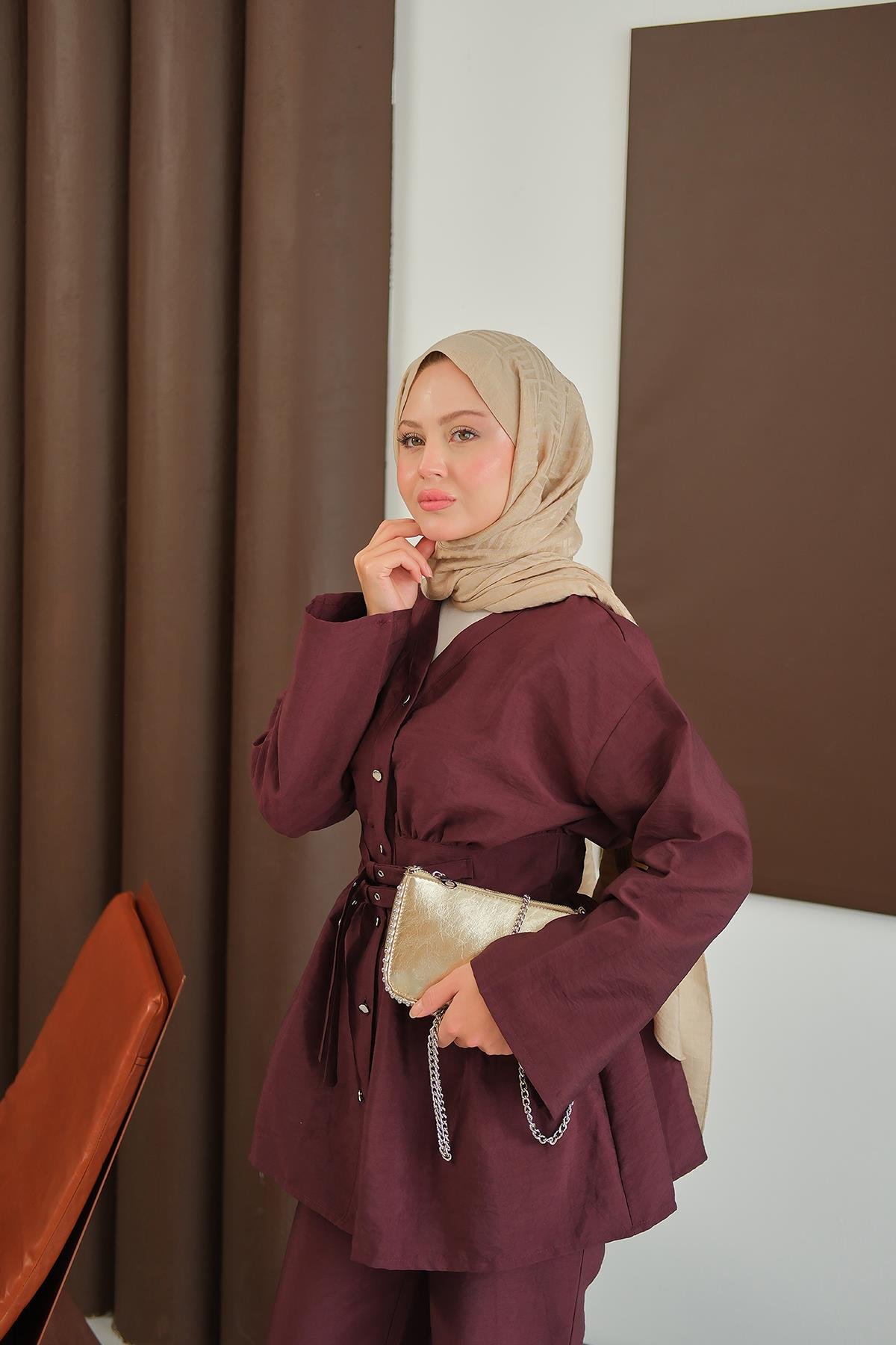 Kemer Detay İkili Takım Bordo