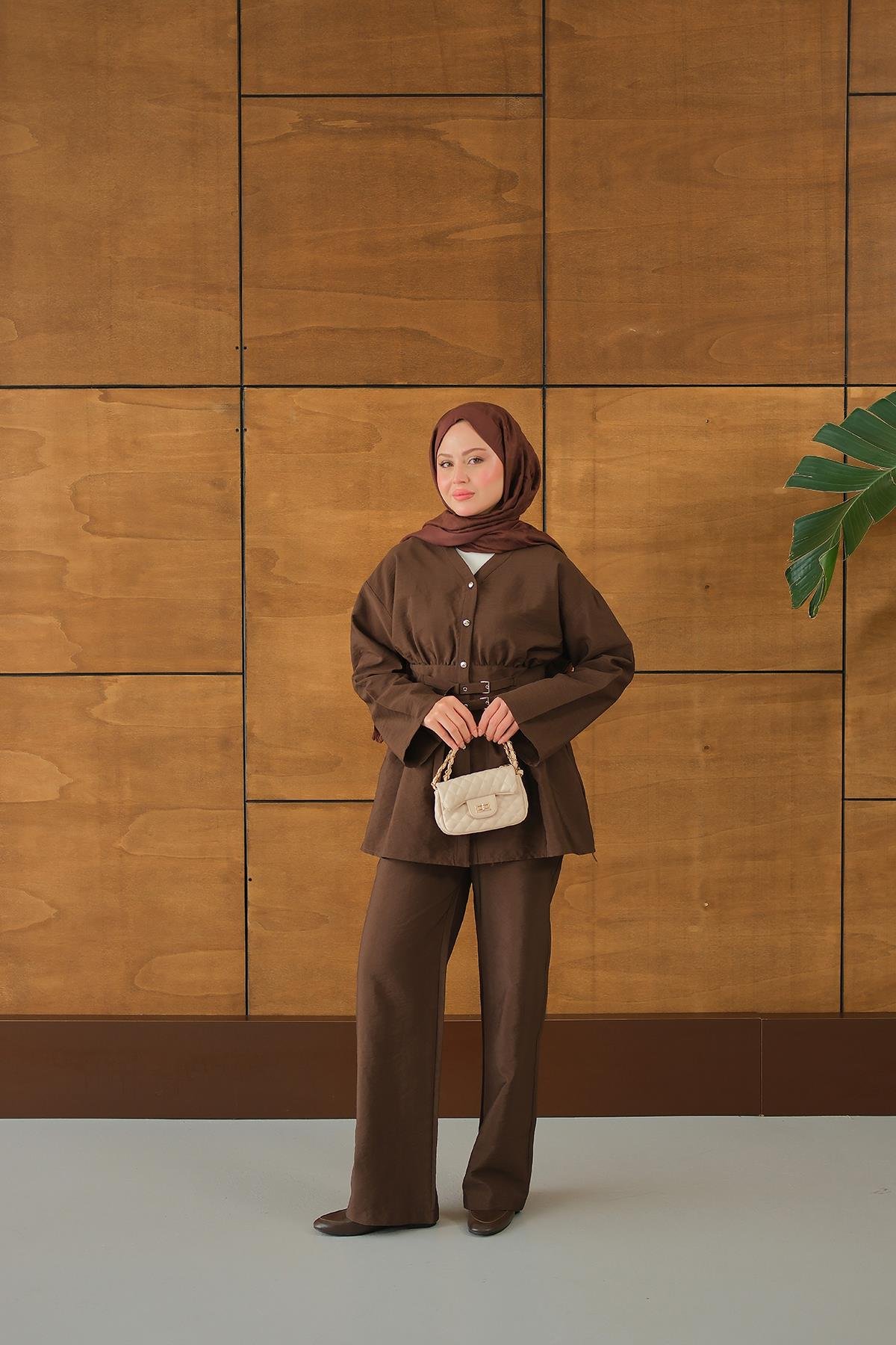 Kemer Detay İkili Takım Kahverengi