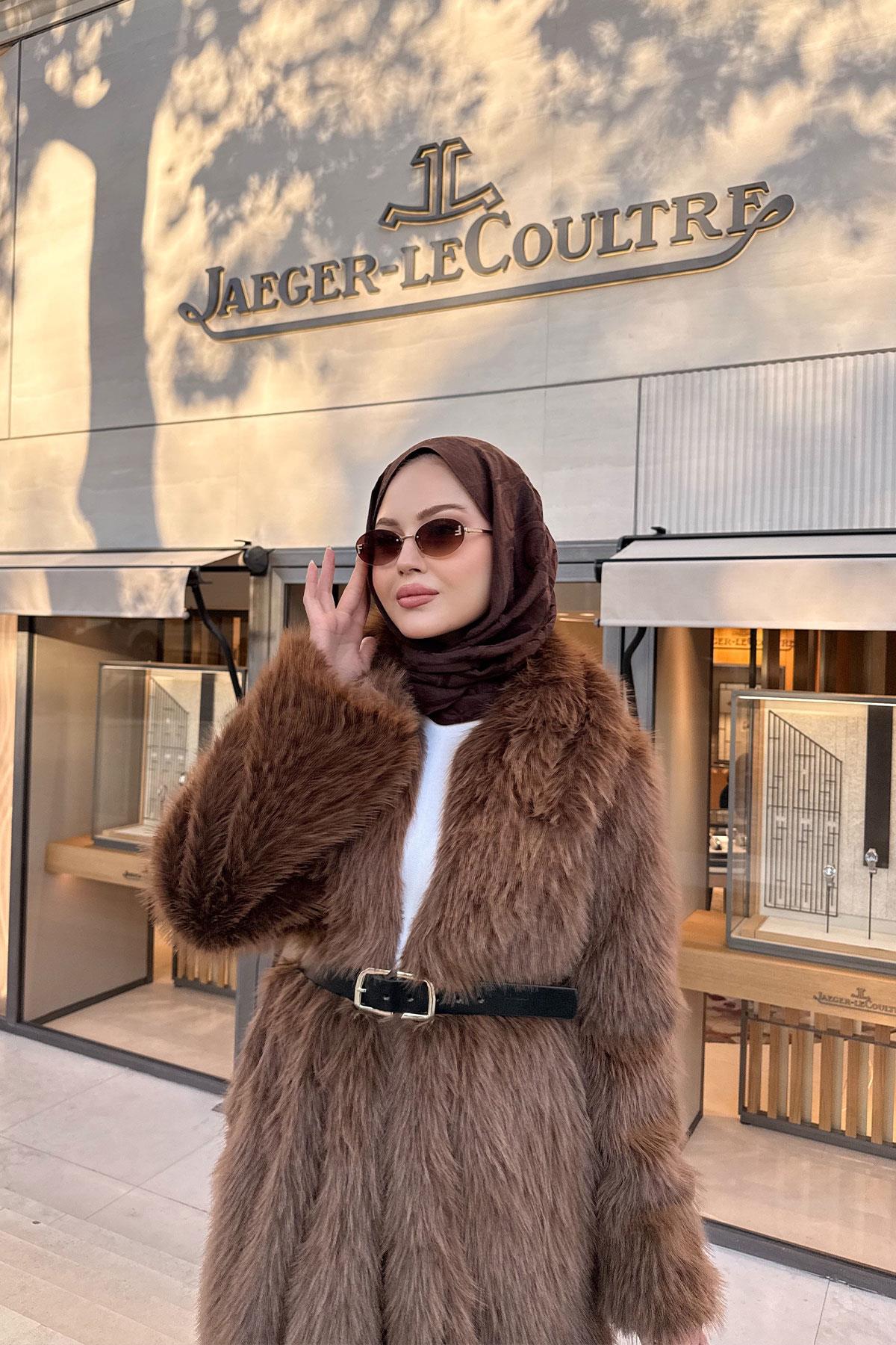 Kemer Detay Kürk Kaban Kahverengi