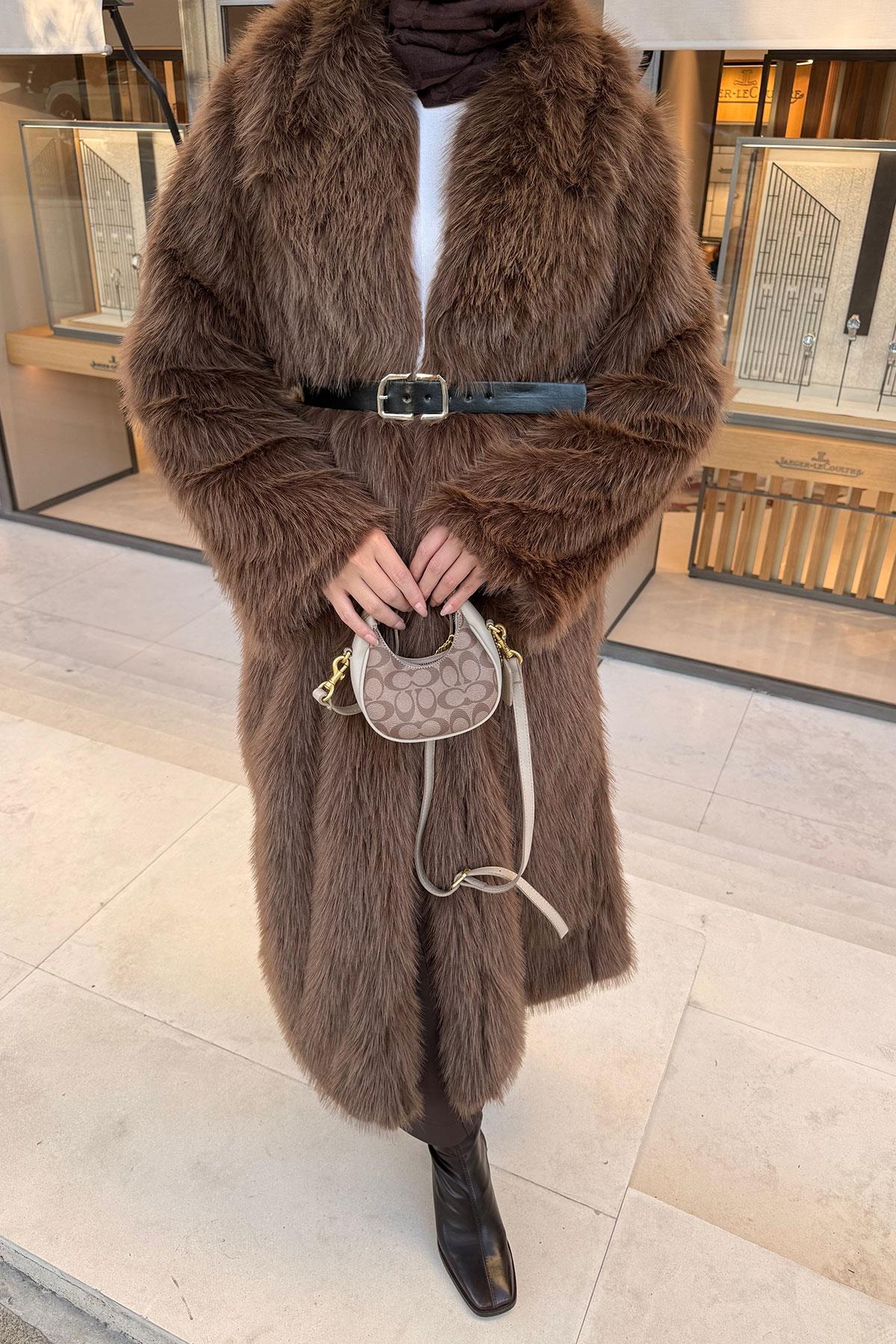 Kemer Detay Kürk Kaban Kahverengi