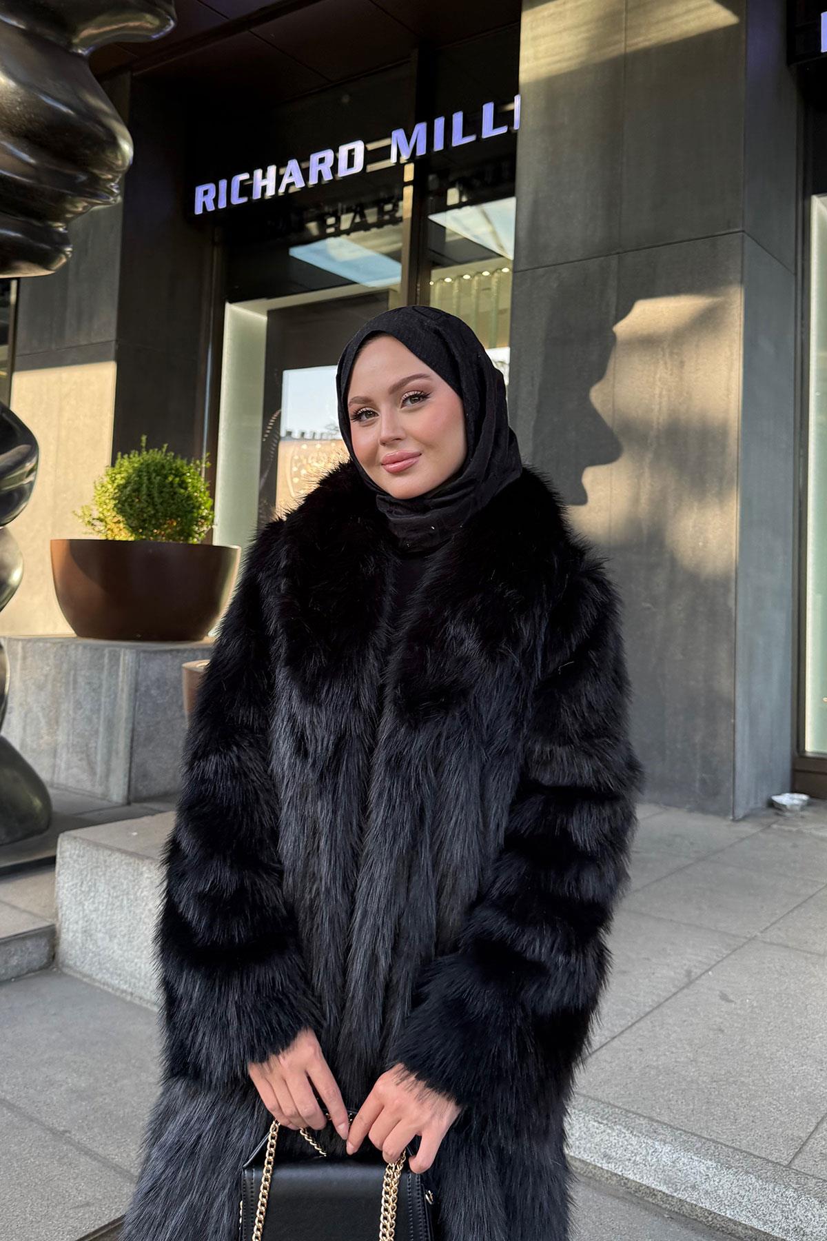 Kemer Detay Kürk Kaban Siyah