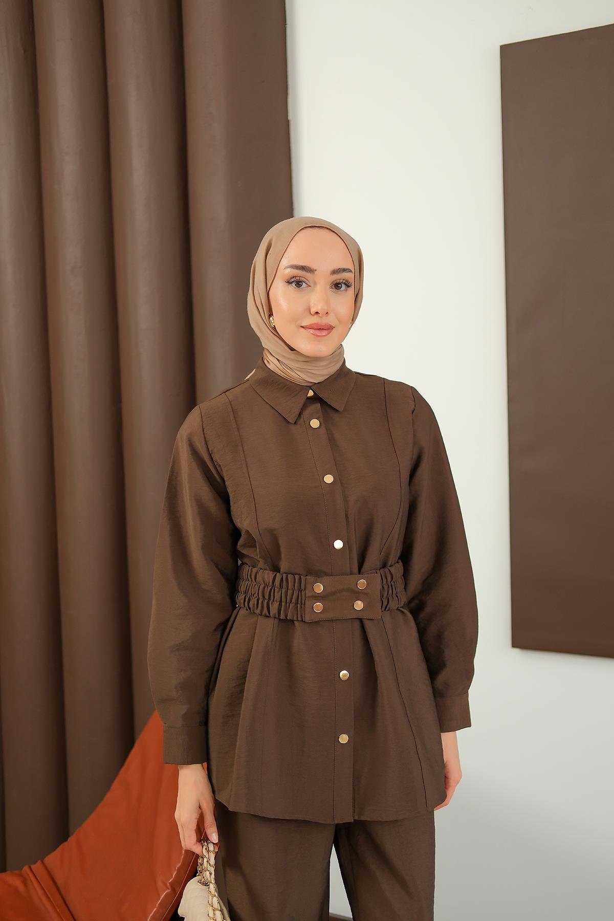Kemer Detay Takım Kahverengi
