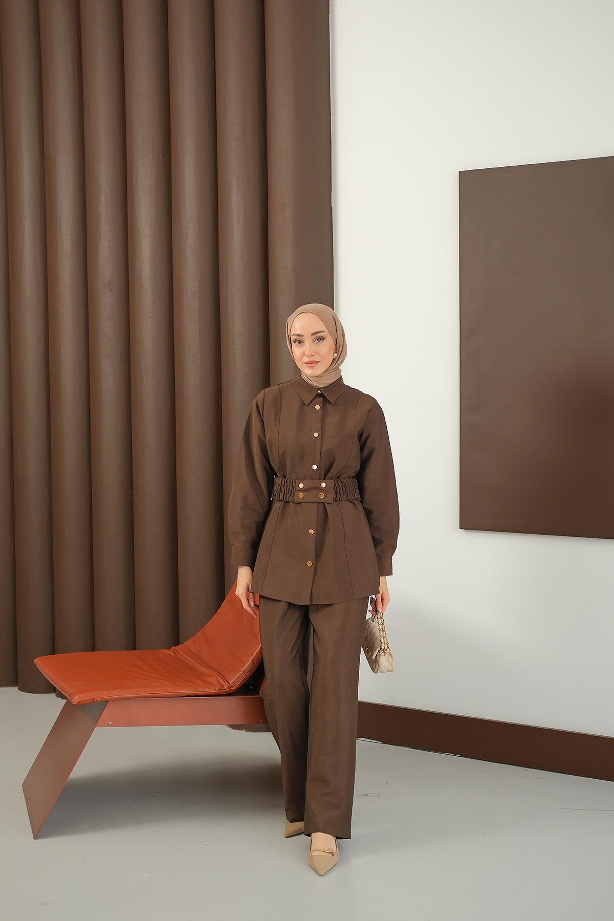 Kemer Detay Takım Kahverengi