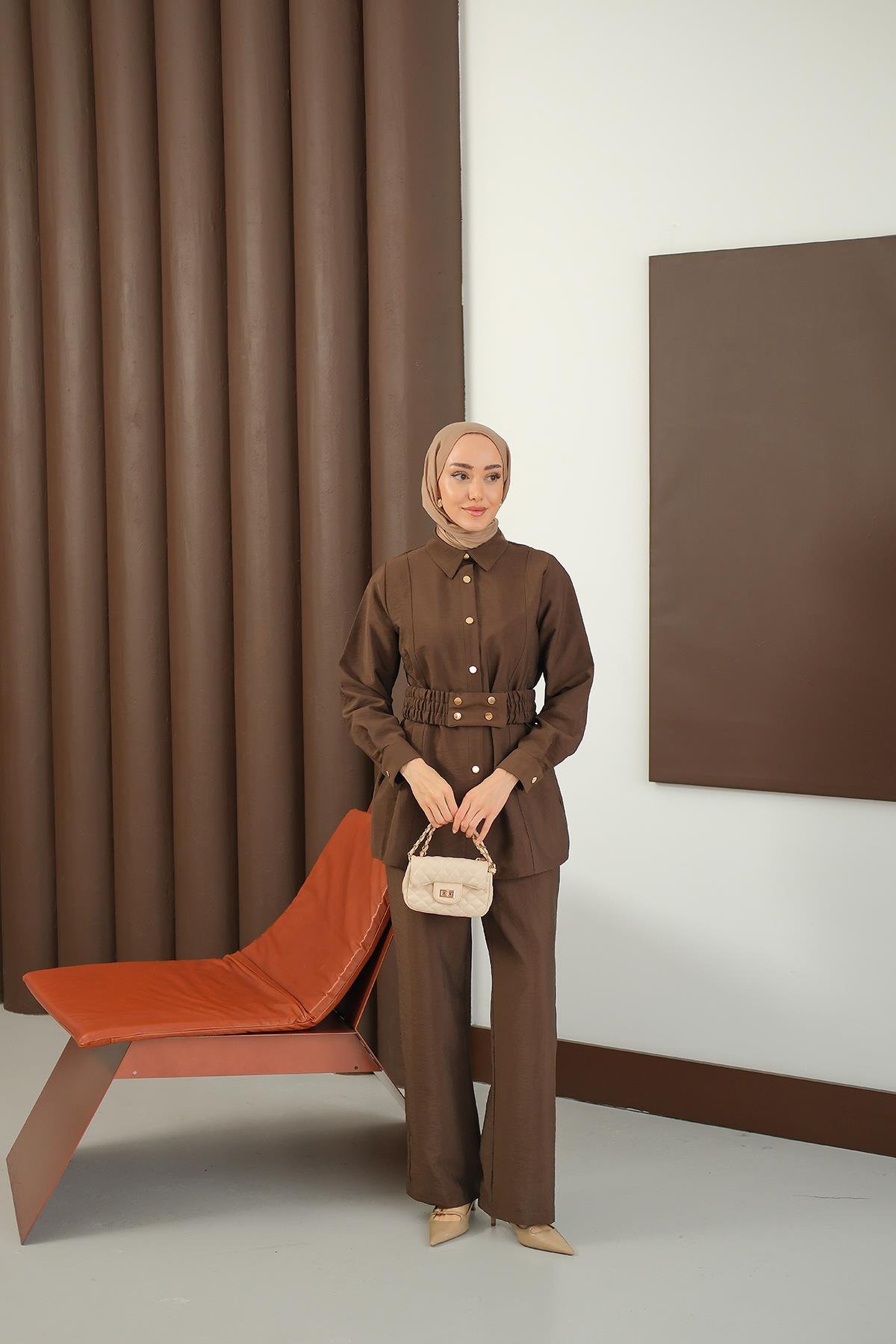 Kemer Detay Takım Kahverengi