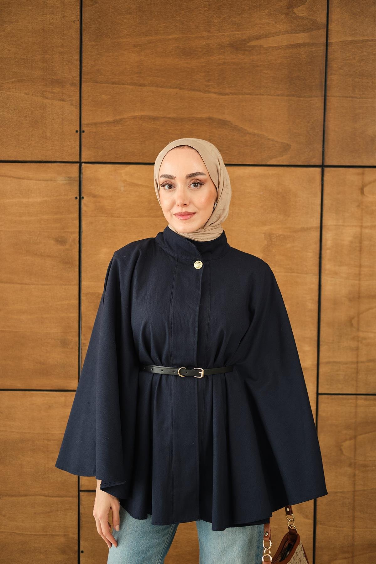 Kemerli Gabardin Ceket Lacivert